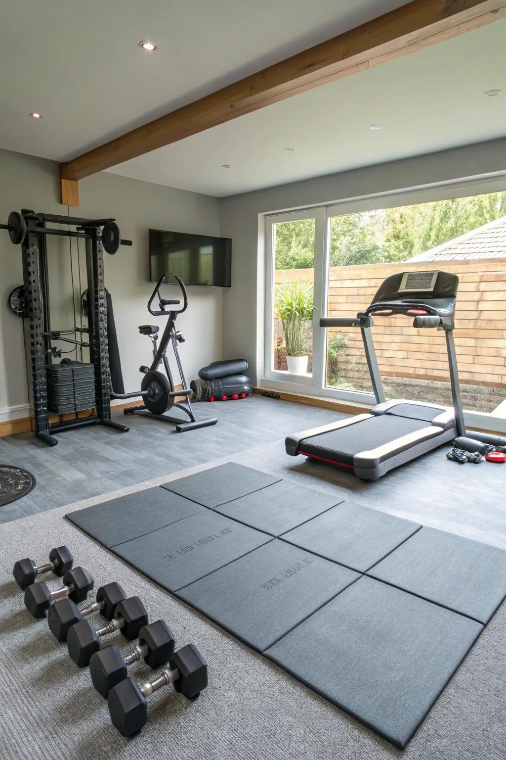 Ensure comfort with soft gym flooring.