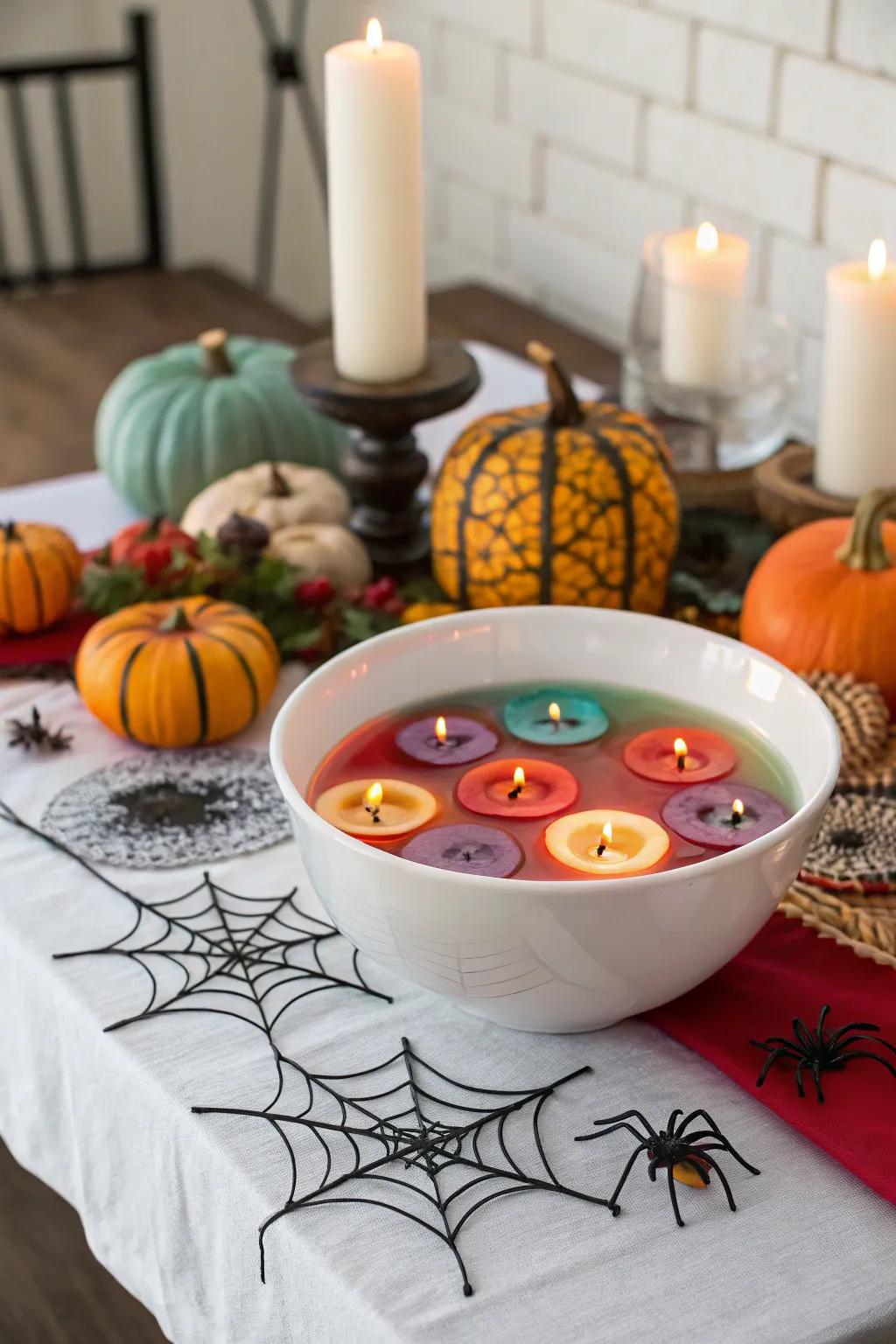 Floating candles generate an otherworldly and captivating ambiance.