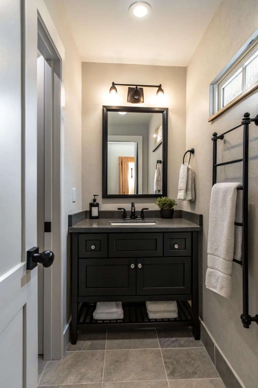Black accents create a bold, contemporary look.