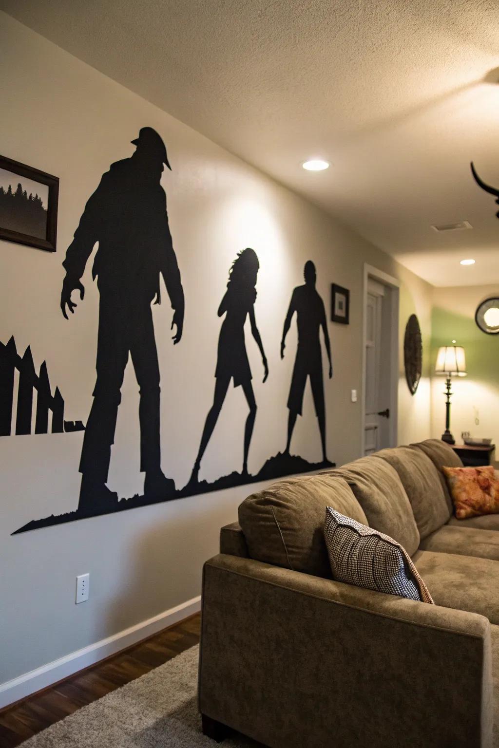 Repurpose your walls utilizing spooky shadows for a spectral atmosphere.