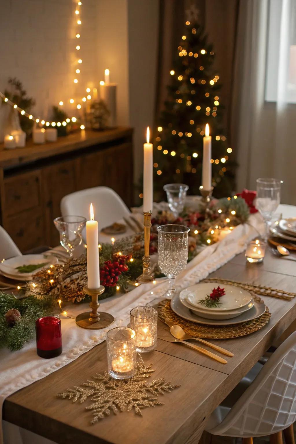 Fairy illumination adds a bewitching element to your holiday meal space.