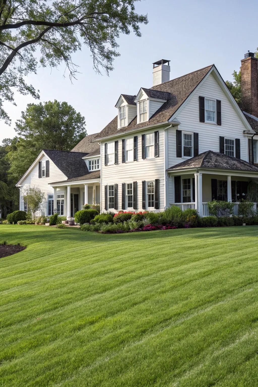 Wide window trim adds grandeur to this colonial-style home.