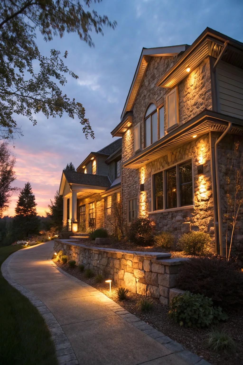 Gentle lighting enhancing rock textures at night.