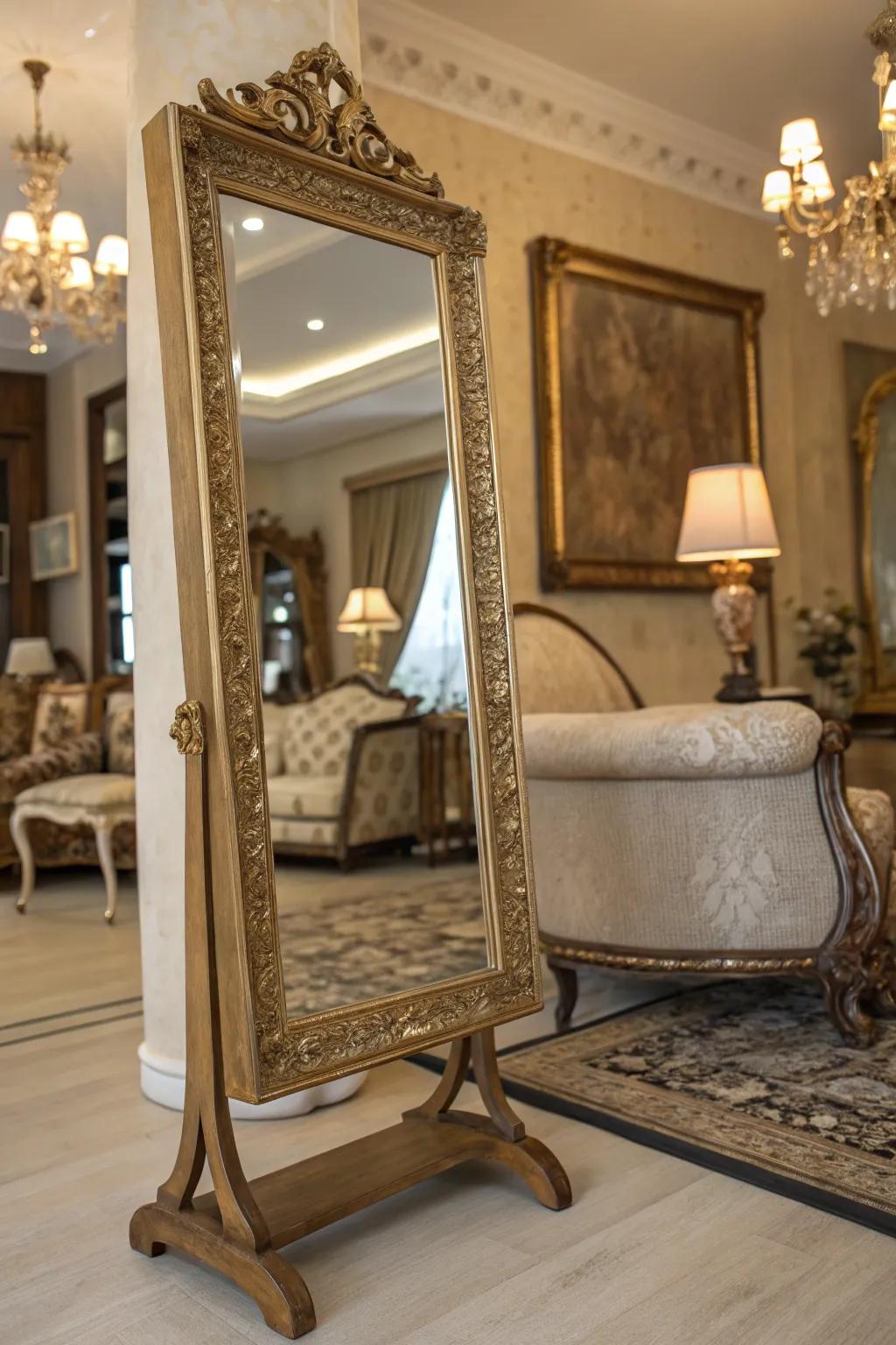 Vintage mirrors convey eternal elegance to modern spaces.
