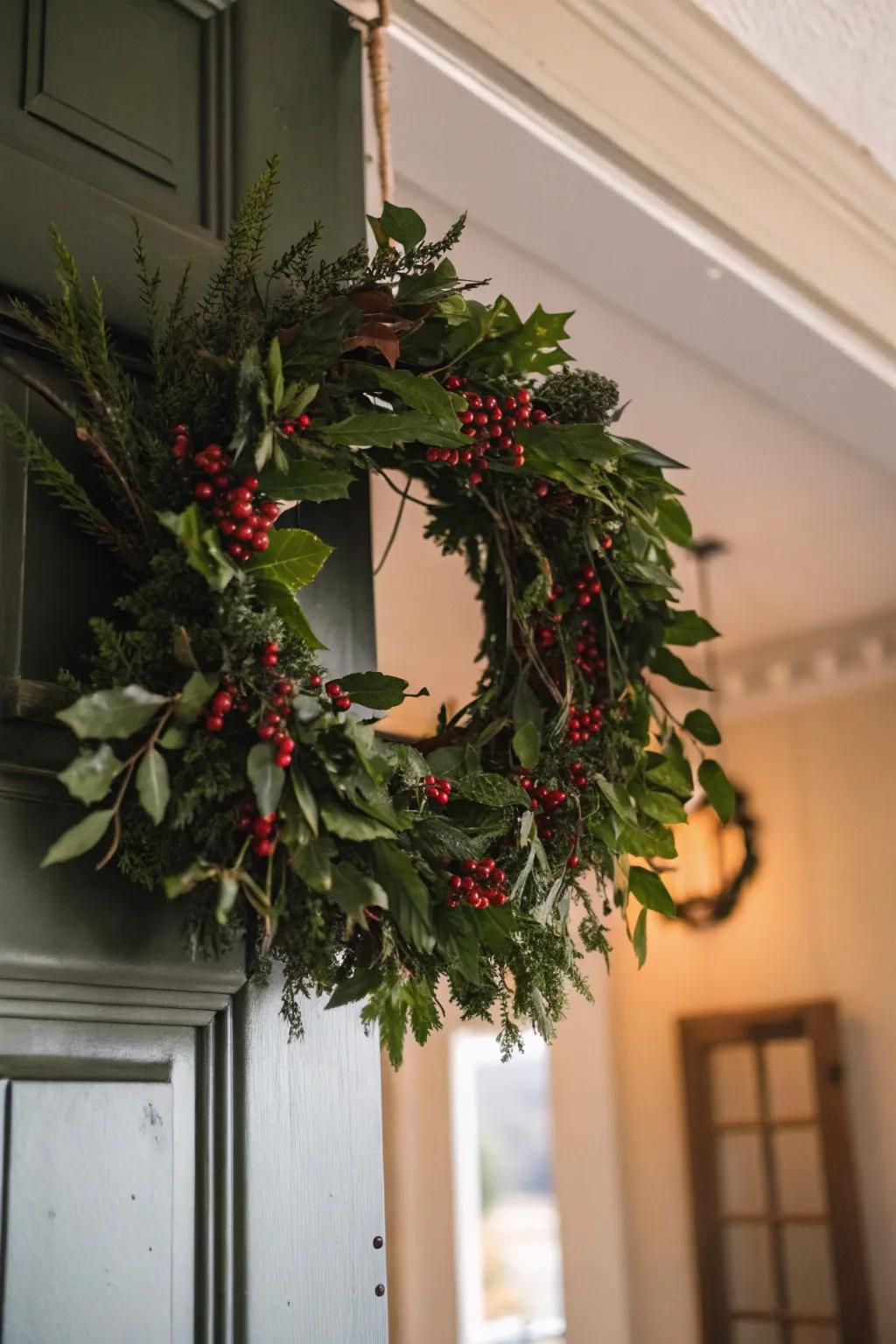 Amplify drama with a ceiling hook, suspending your garland over the entryway.