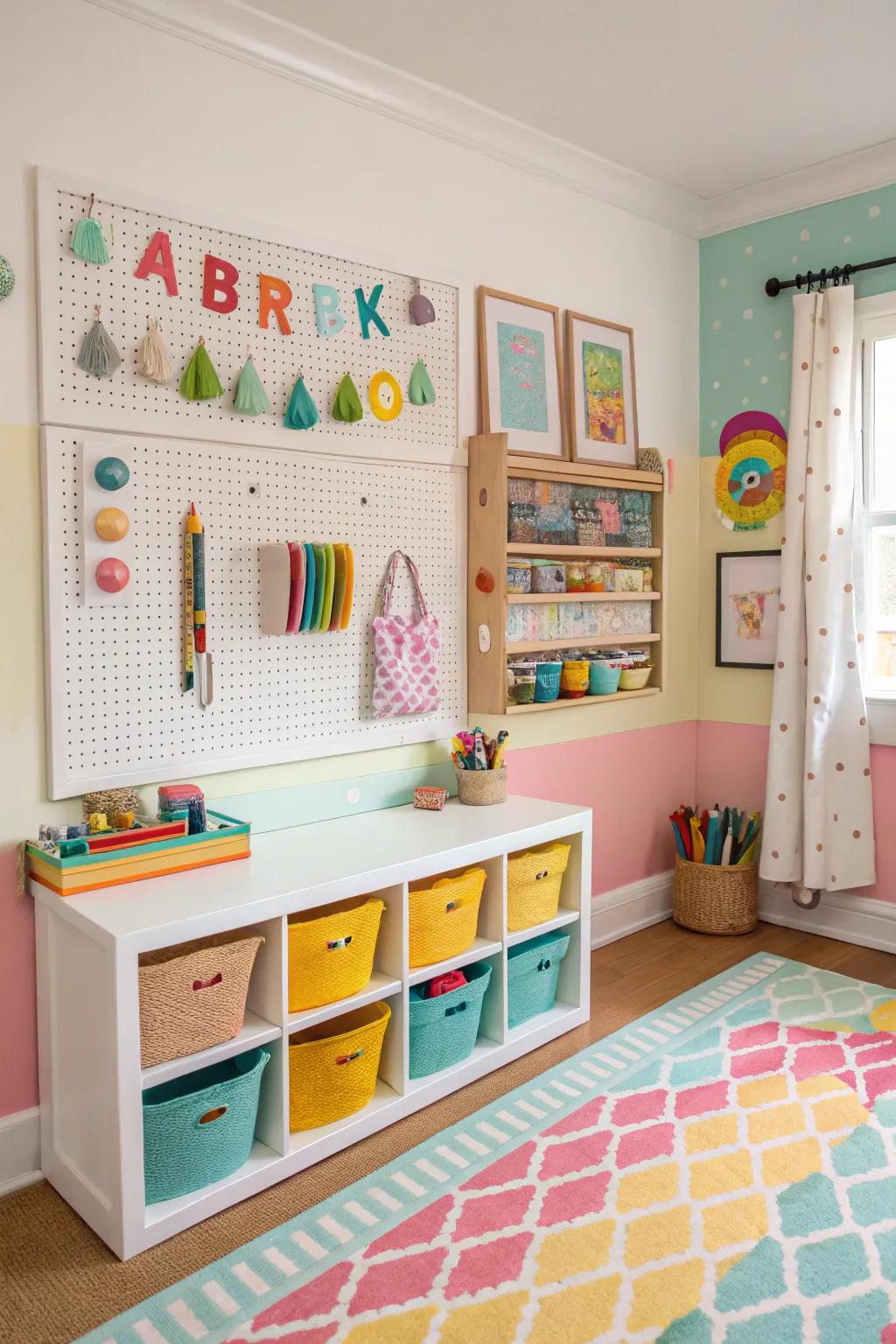Pegboards offer a customizable organization solution.