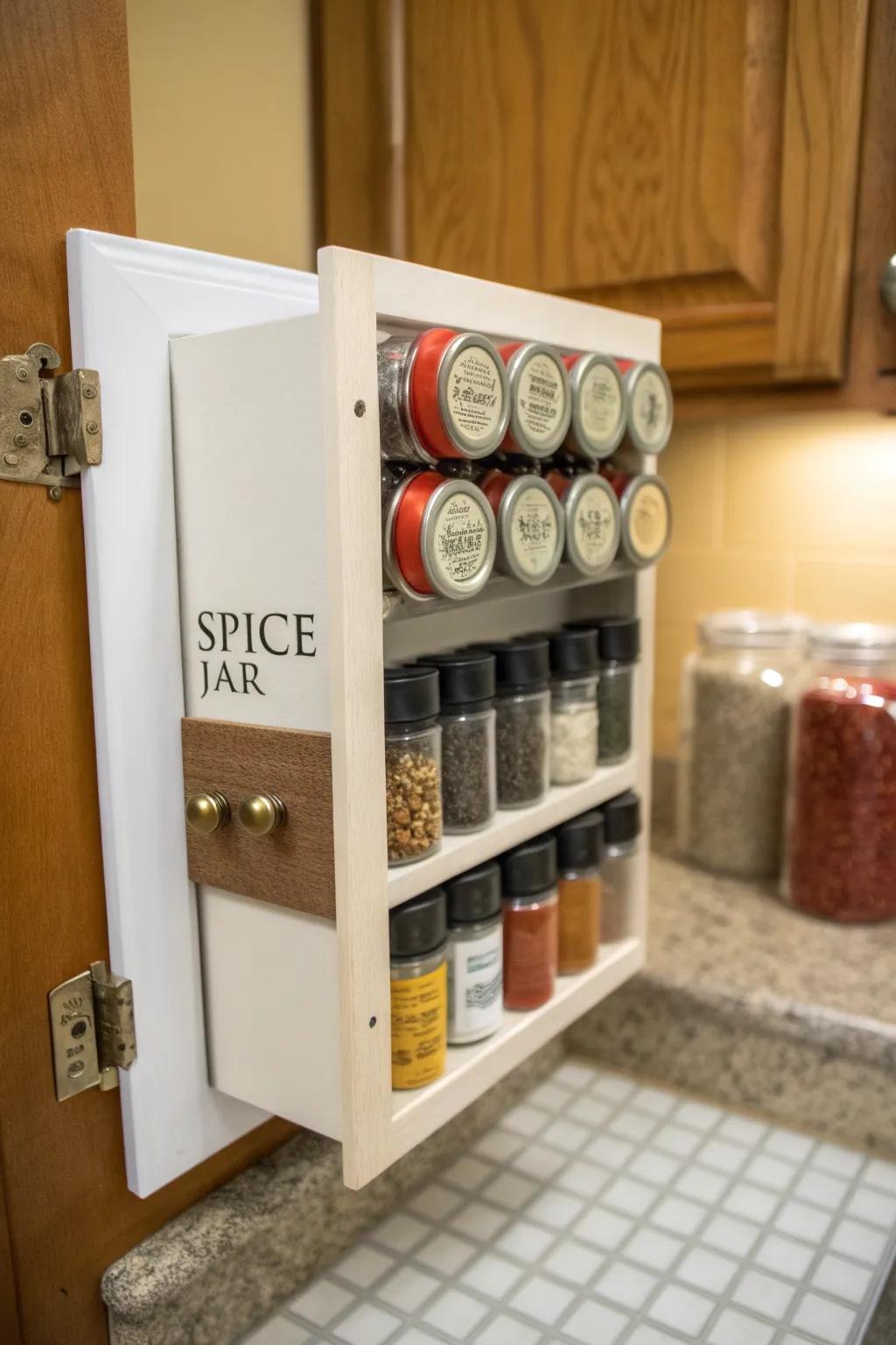 A discreet seasoning rack keeps your collection organized without being noticeable.