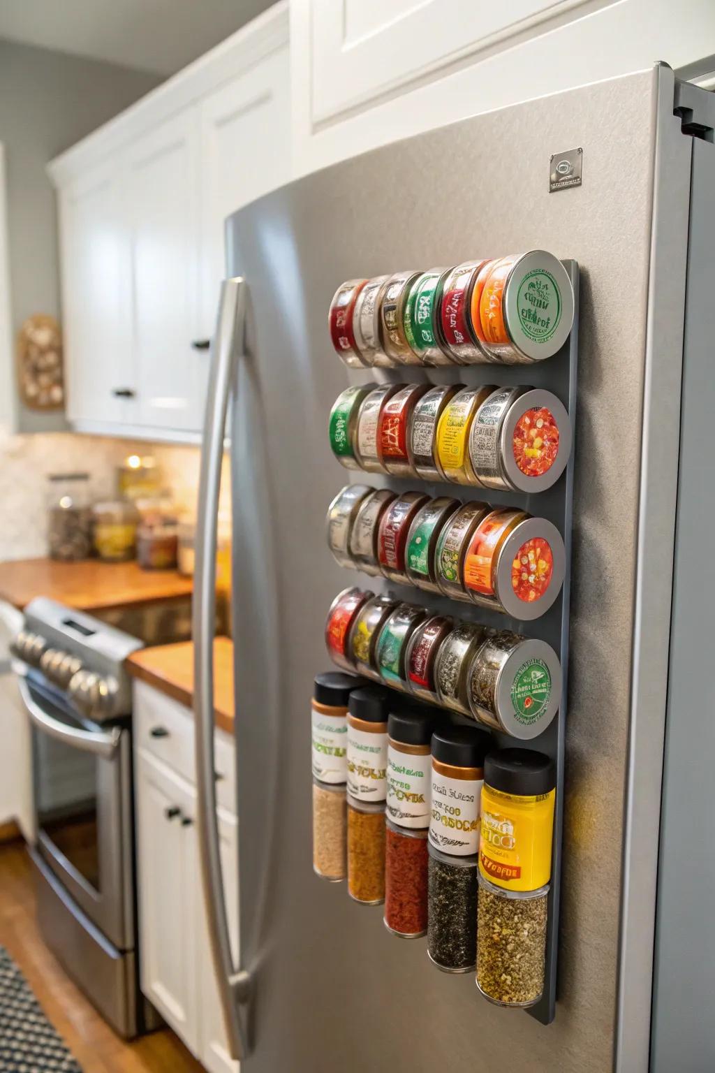 Magnetic vessels turn your spices into an eye-catching display.