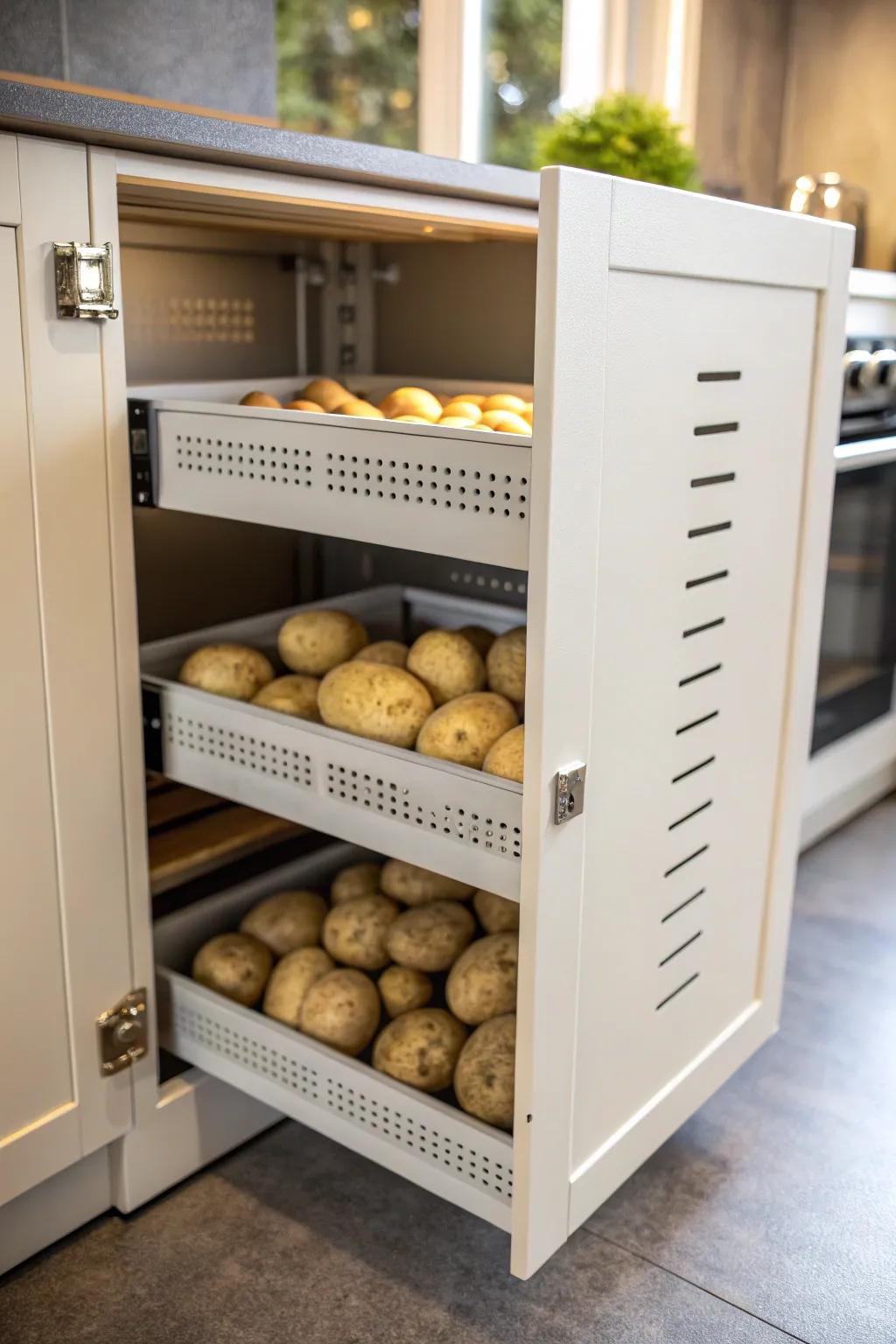 Cupboard spot made for spud arrangement.