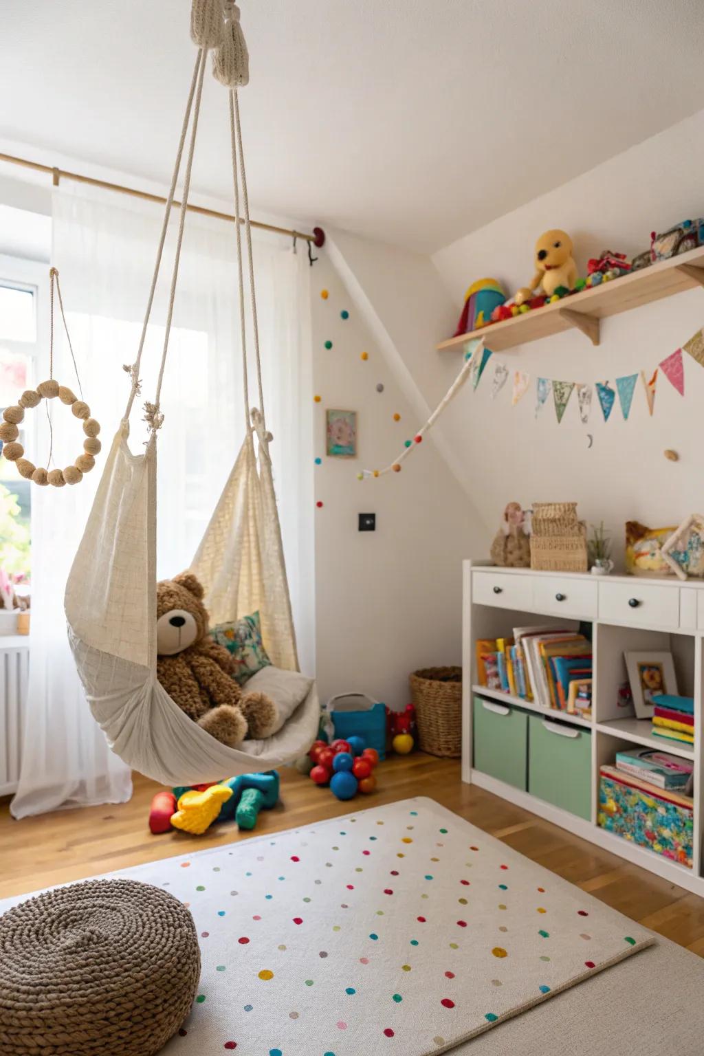 A swing injects a magical detail into soft companion storage.