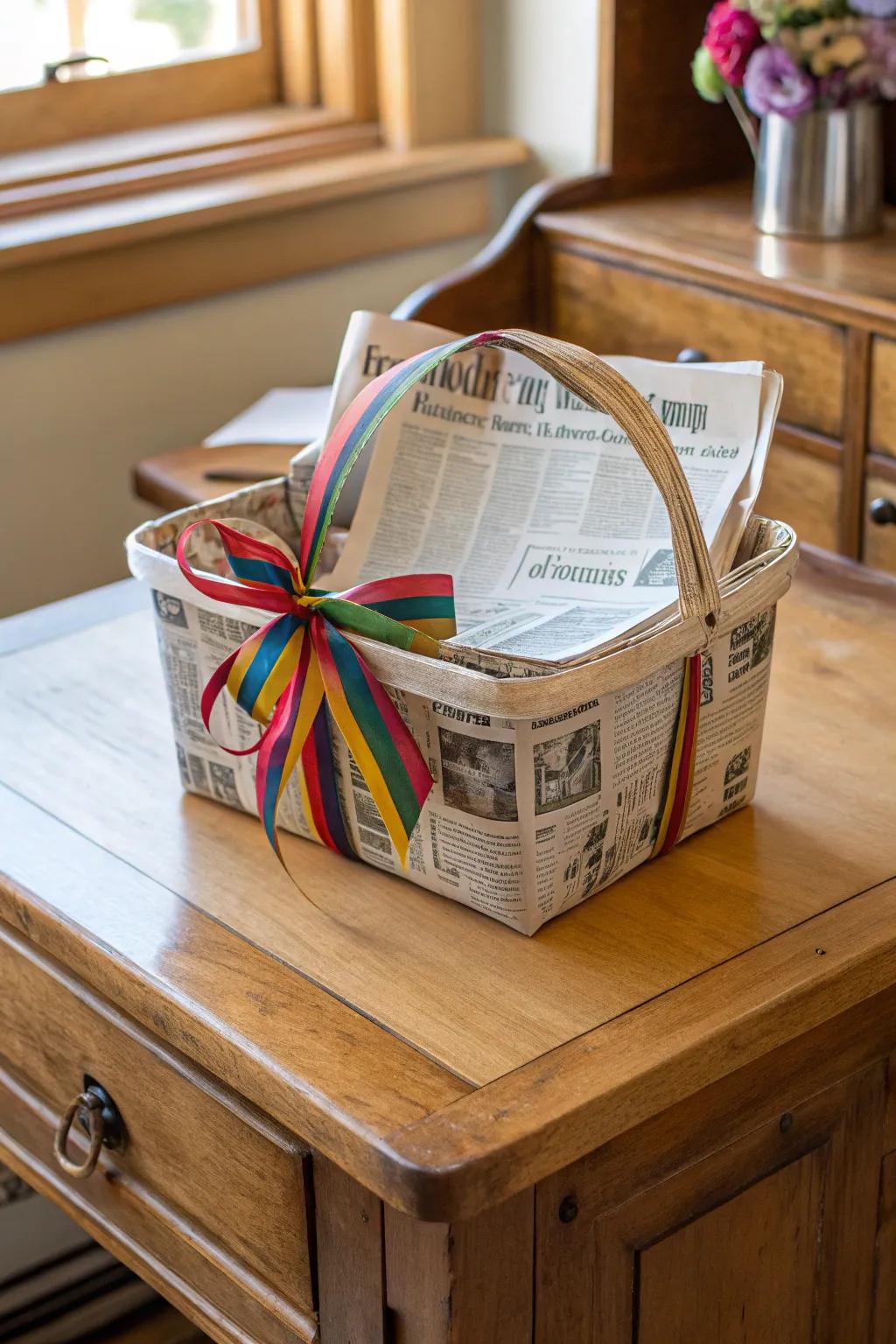 Newsprint wrapping is an eco-friendly and stylish choice.