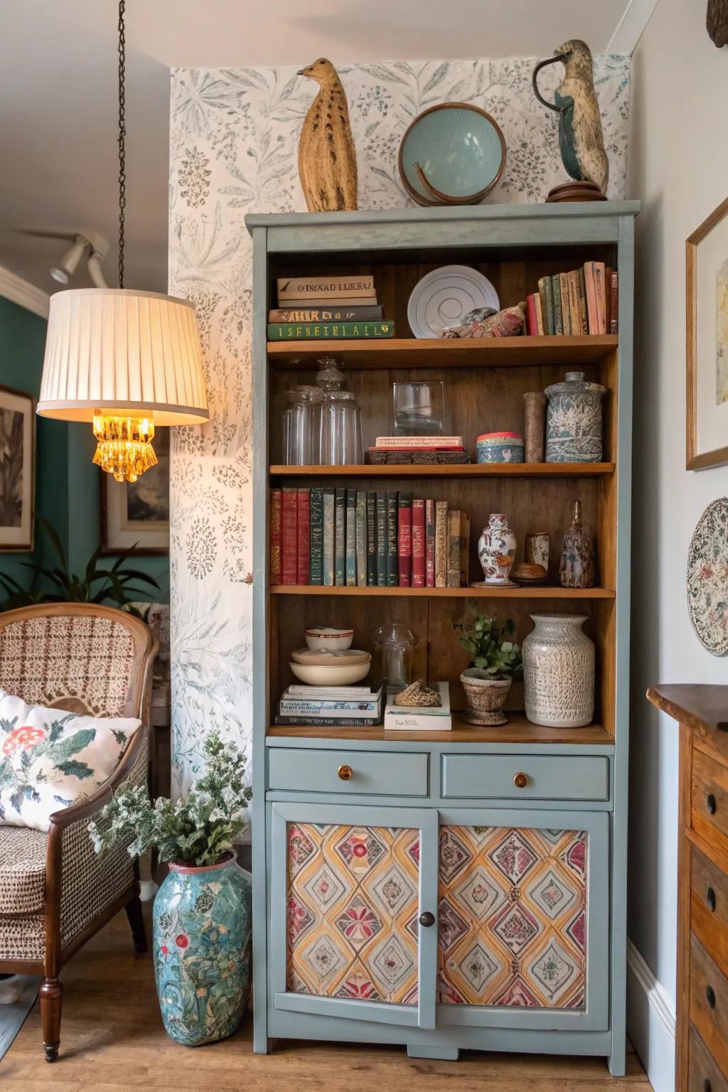 Vintage meets modern in an eclectic hutch that charms.