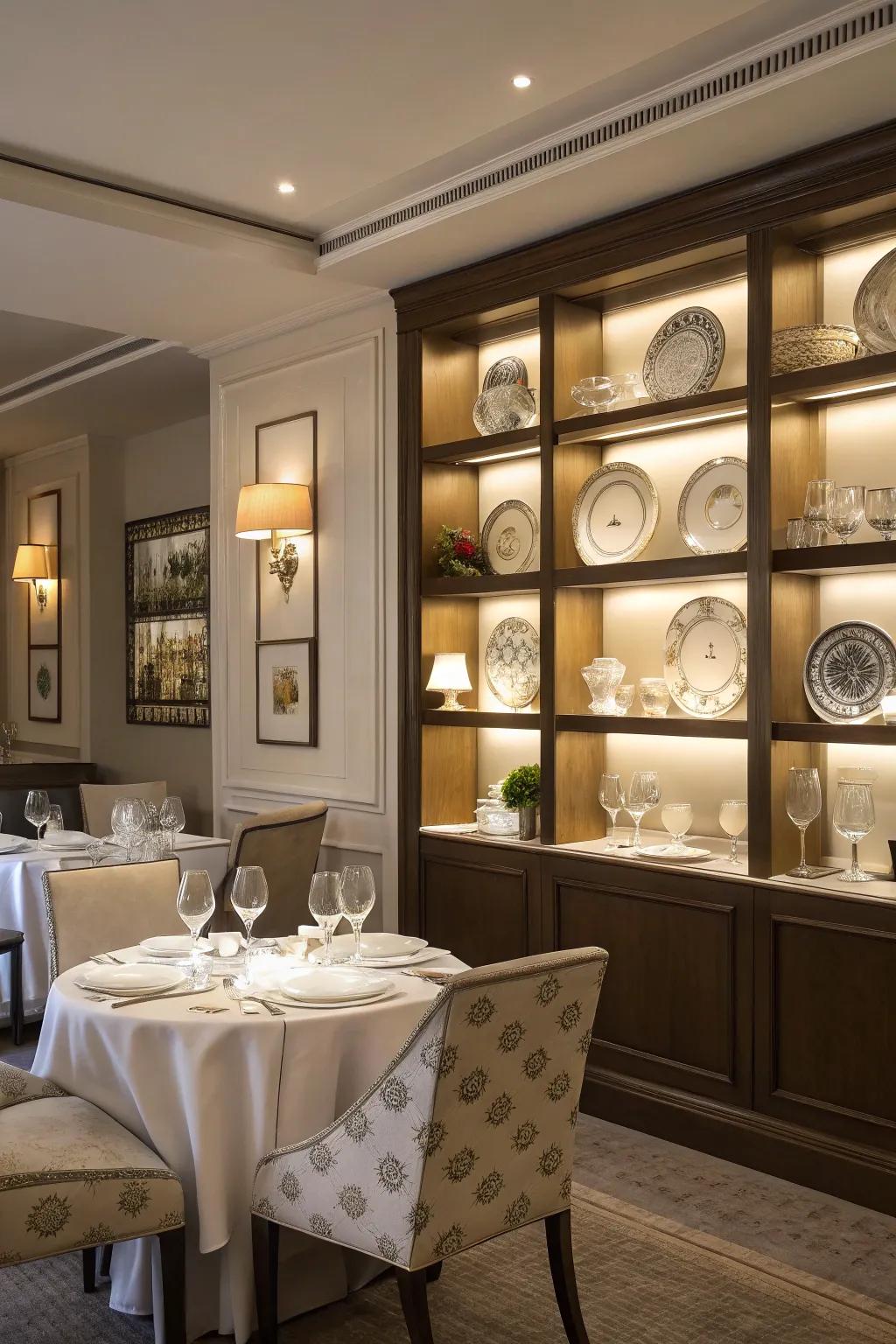 Enhance your dining with elegant in-wall shelves.