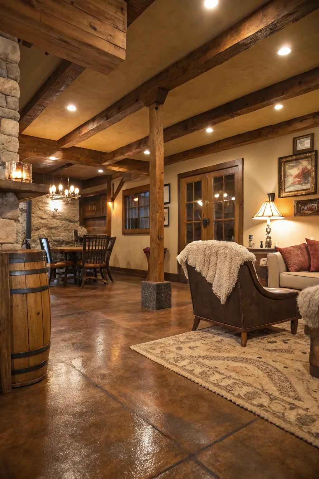 Faux wood concrete floors offer a rustic charm.
