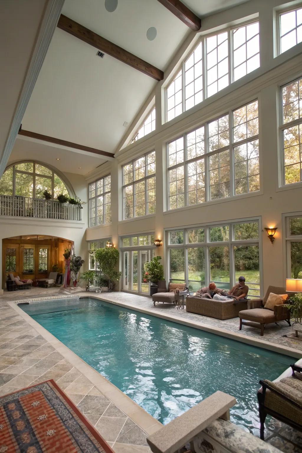 An indoor pool unified effortlessly alongside living spaces