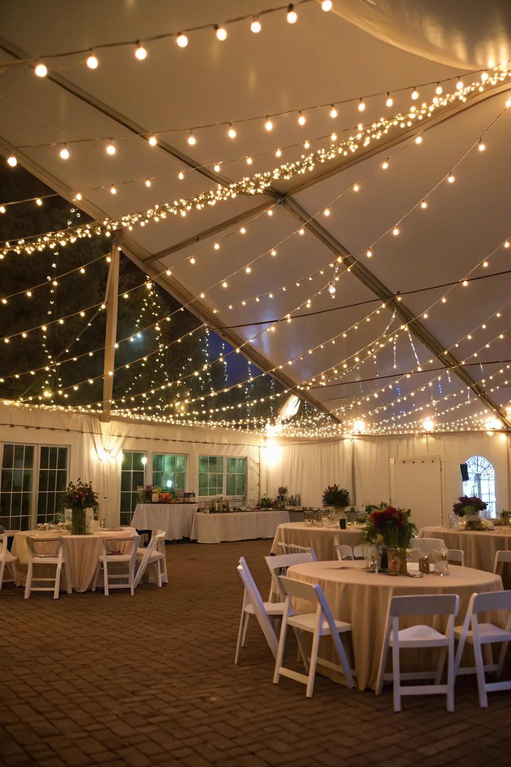 Use creatively arrayed twinkle lights to build a festive atmosphere.