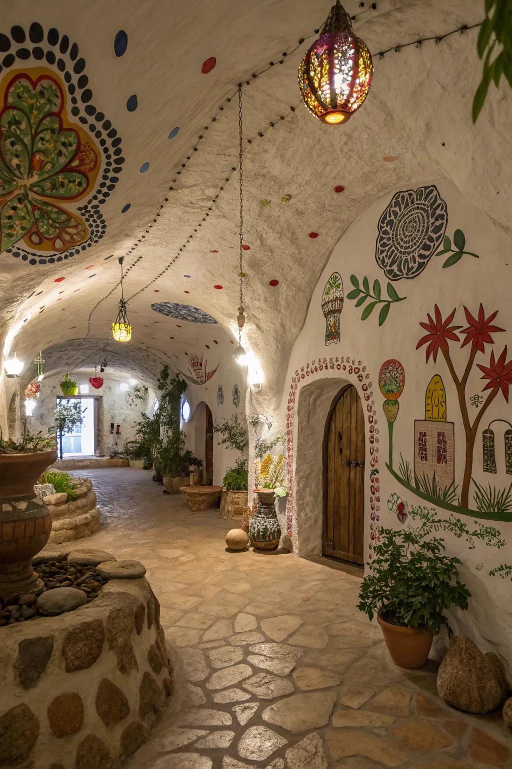 Artistic flourishes append persona and charm to earth-sheltered dwellings.