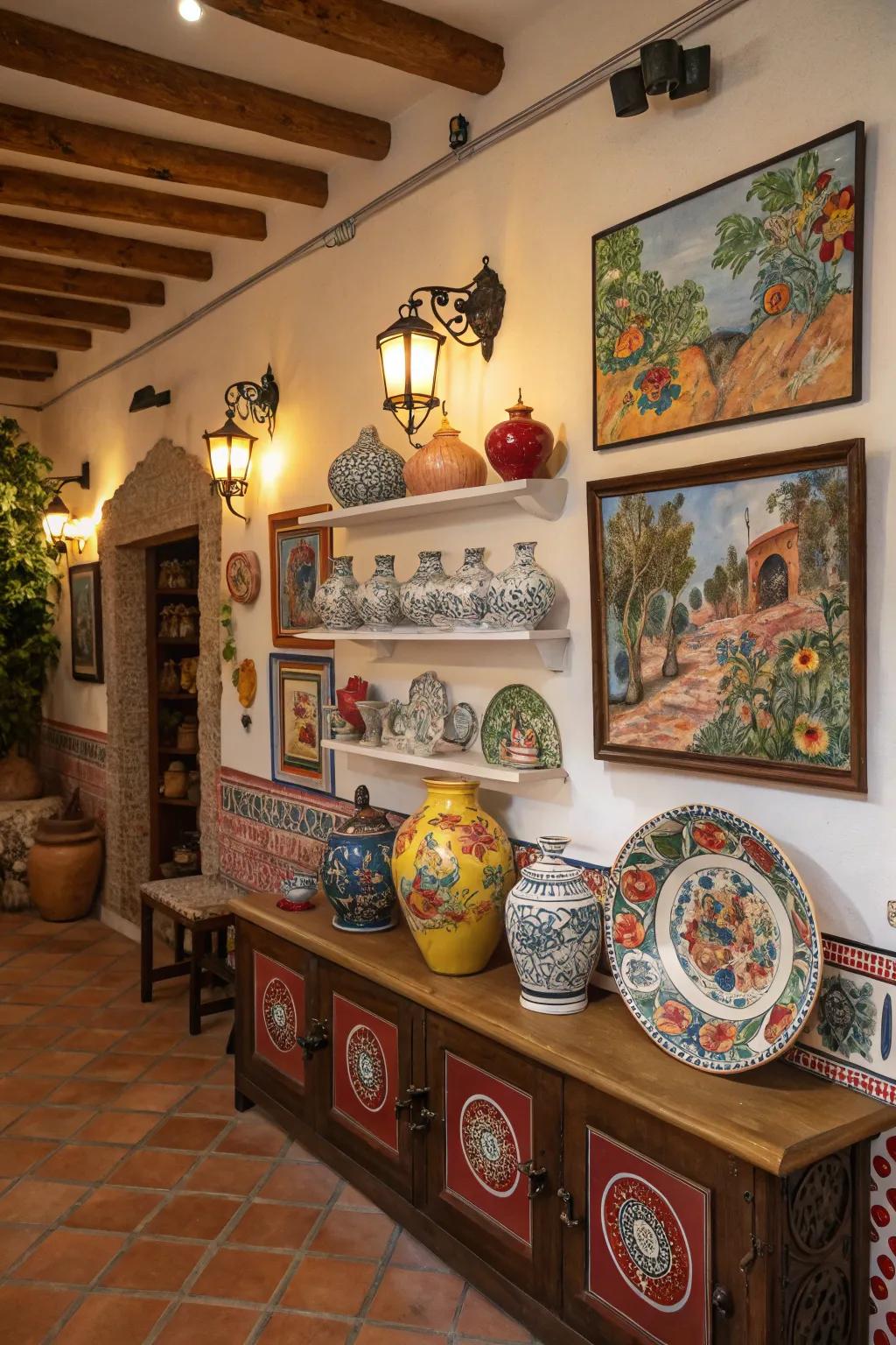 Artistic decor introduces personality and vibrancy to the space.