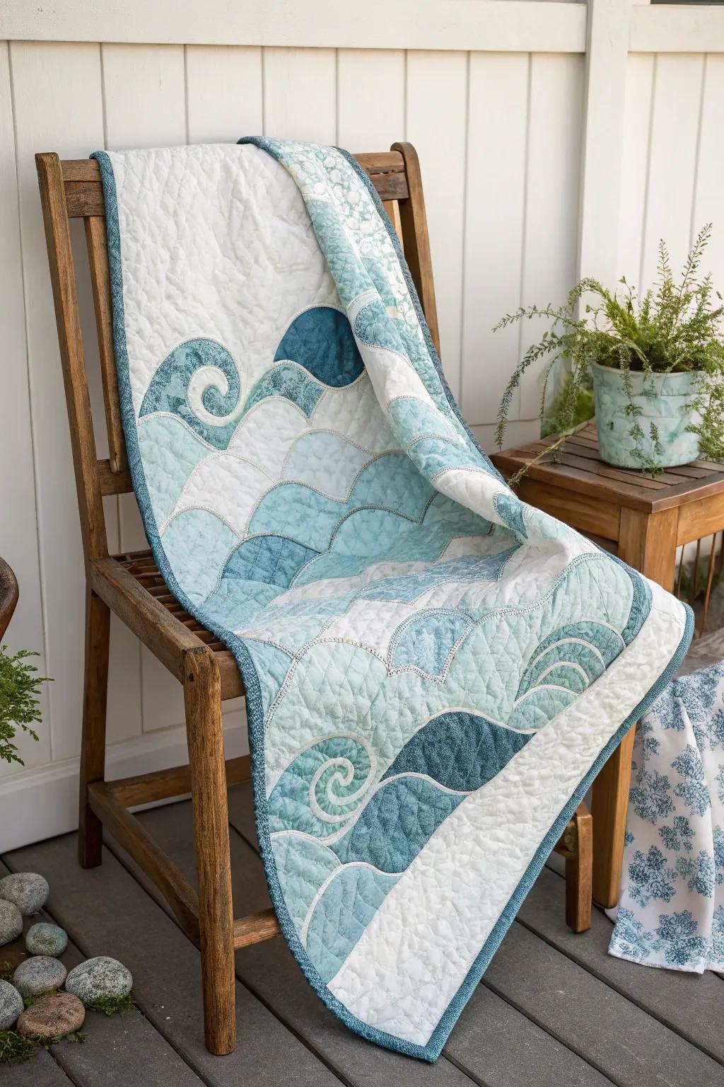Embrace the tranquility of the sea with this Sea Tides quilt design, a perfect blend of minimalist beauty and boho style.