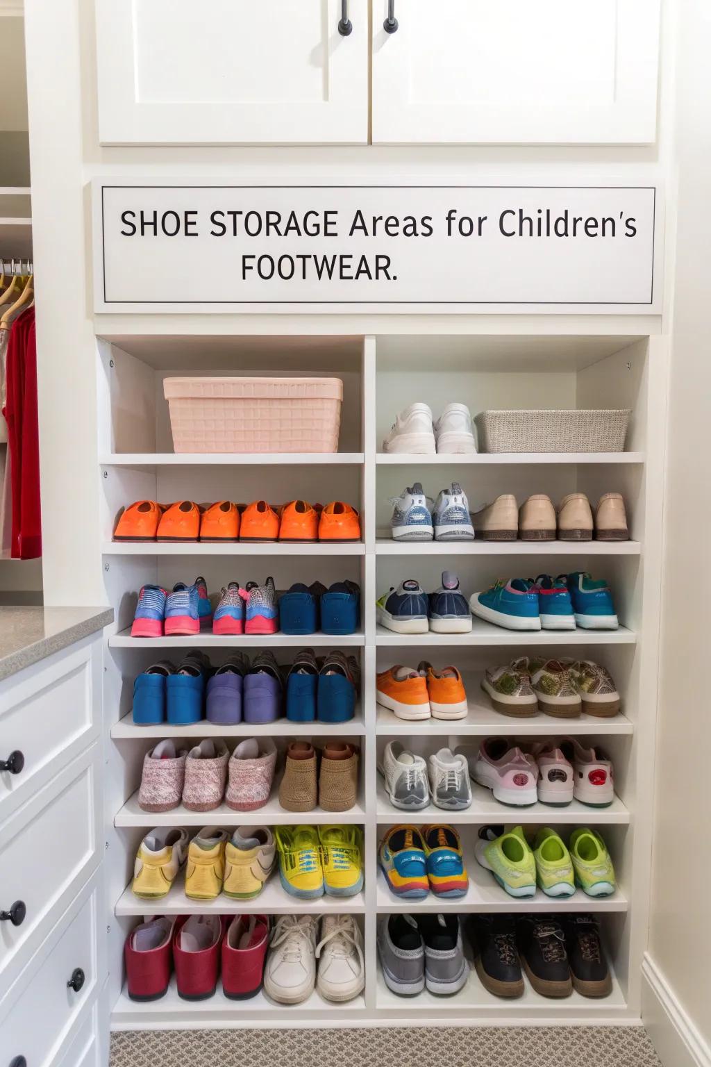 Maintain order with labeled shoe storage.