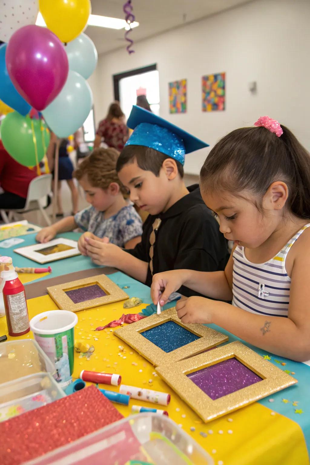 Crafting glitter frames, a fun and creative activity for the kids.