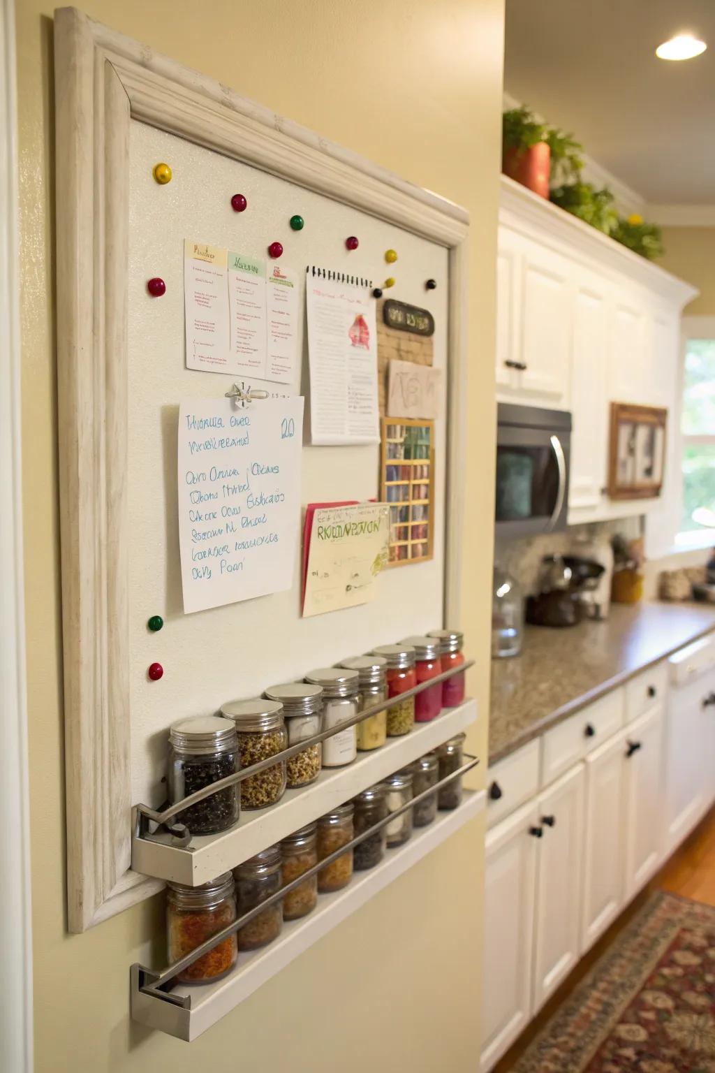 Convenience harmonizes with organization in a magnetic seasoning rack.