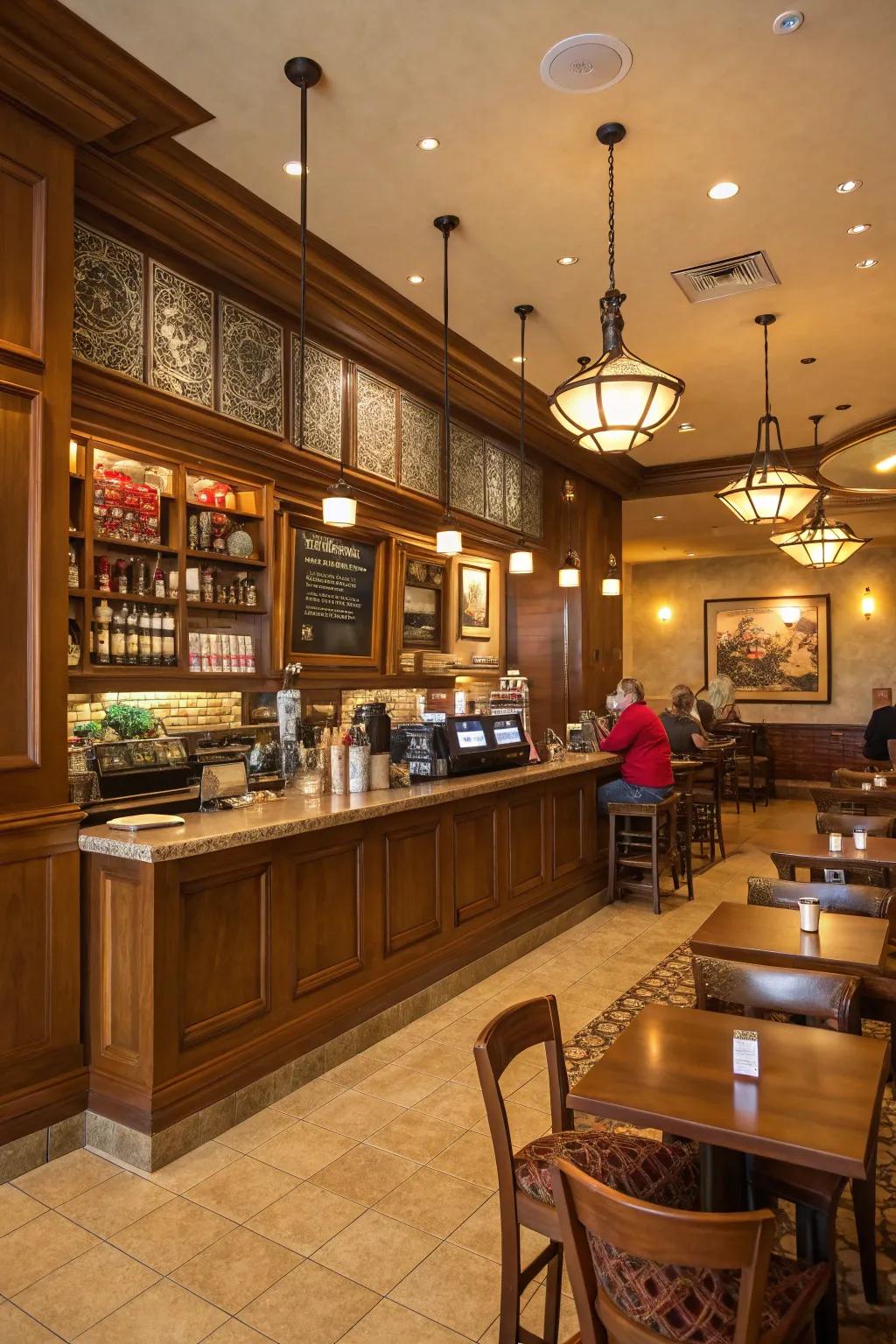 A warm shade palette invites solace within your coffee bar.