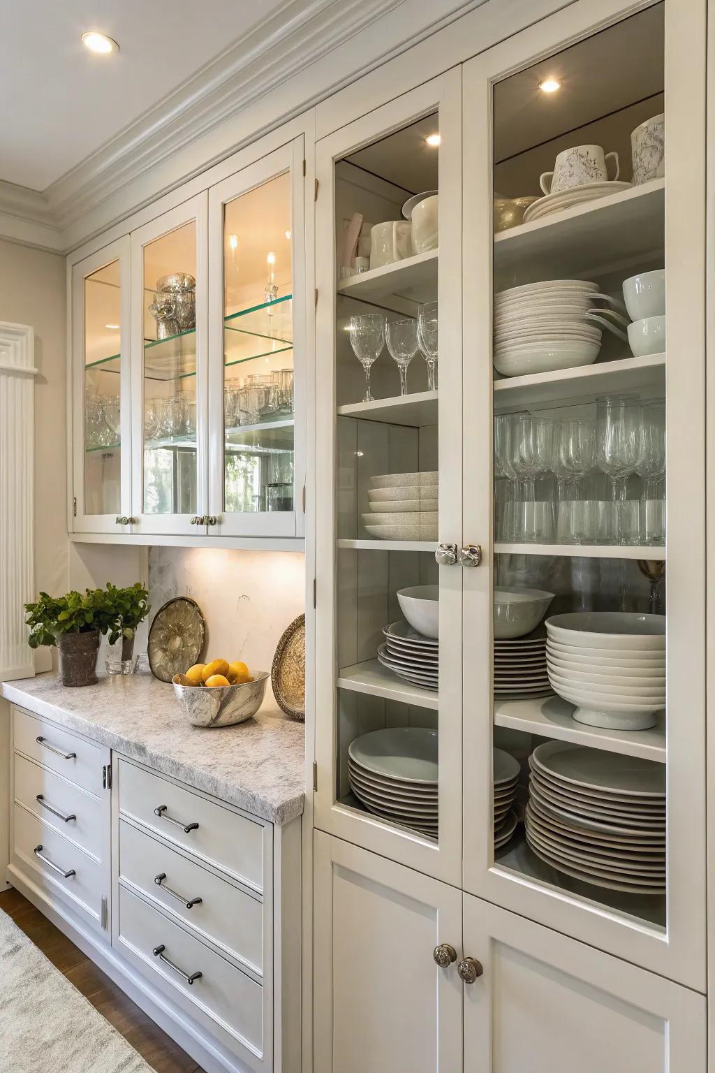 Glass cabinets can enhance the sense of space in a kitchen.