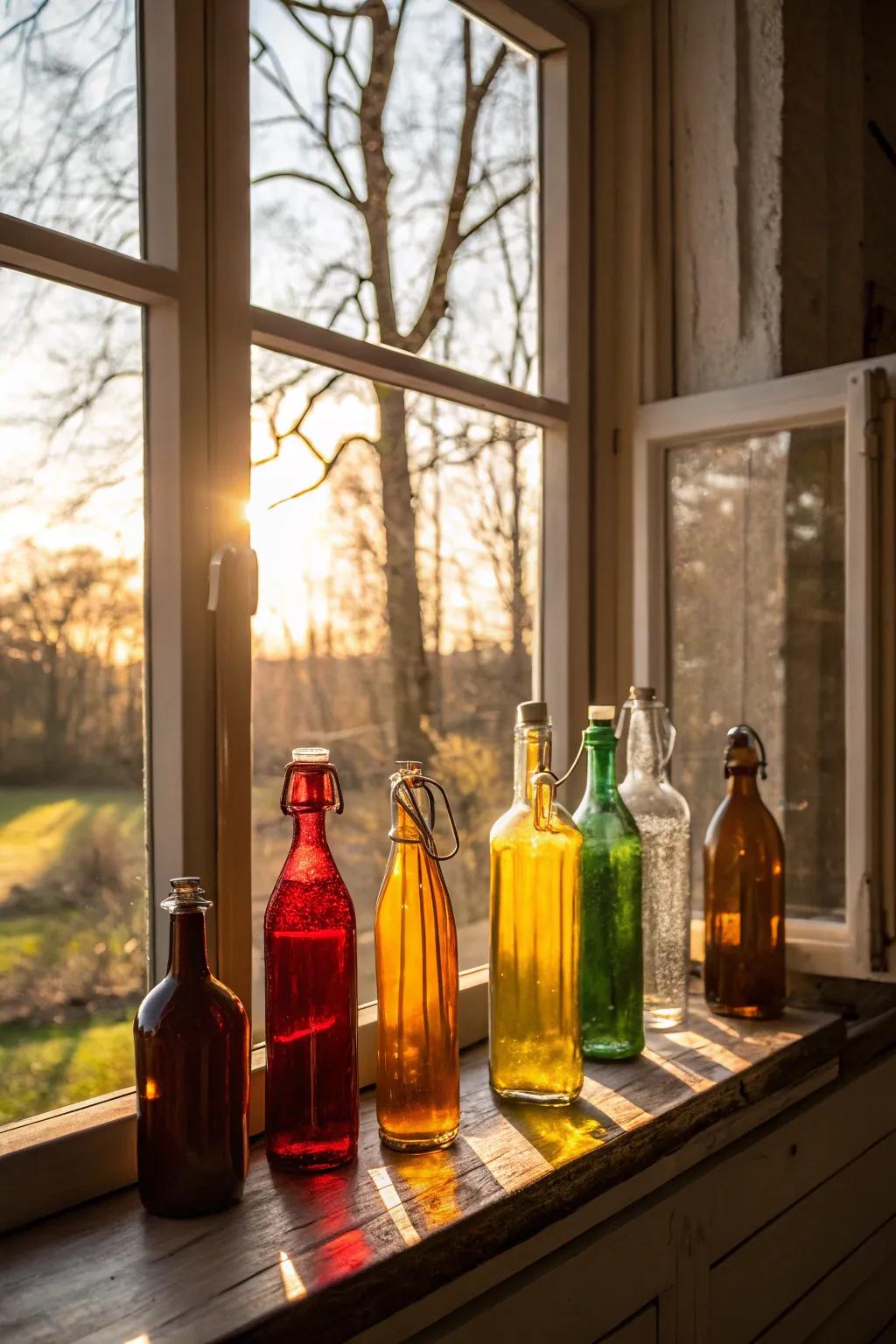 Glass vials generate an elegant and lively display.