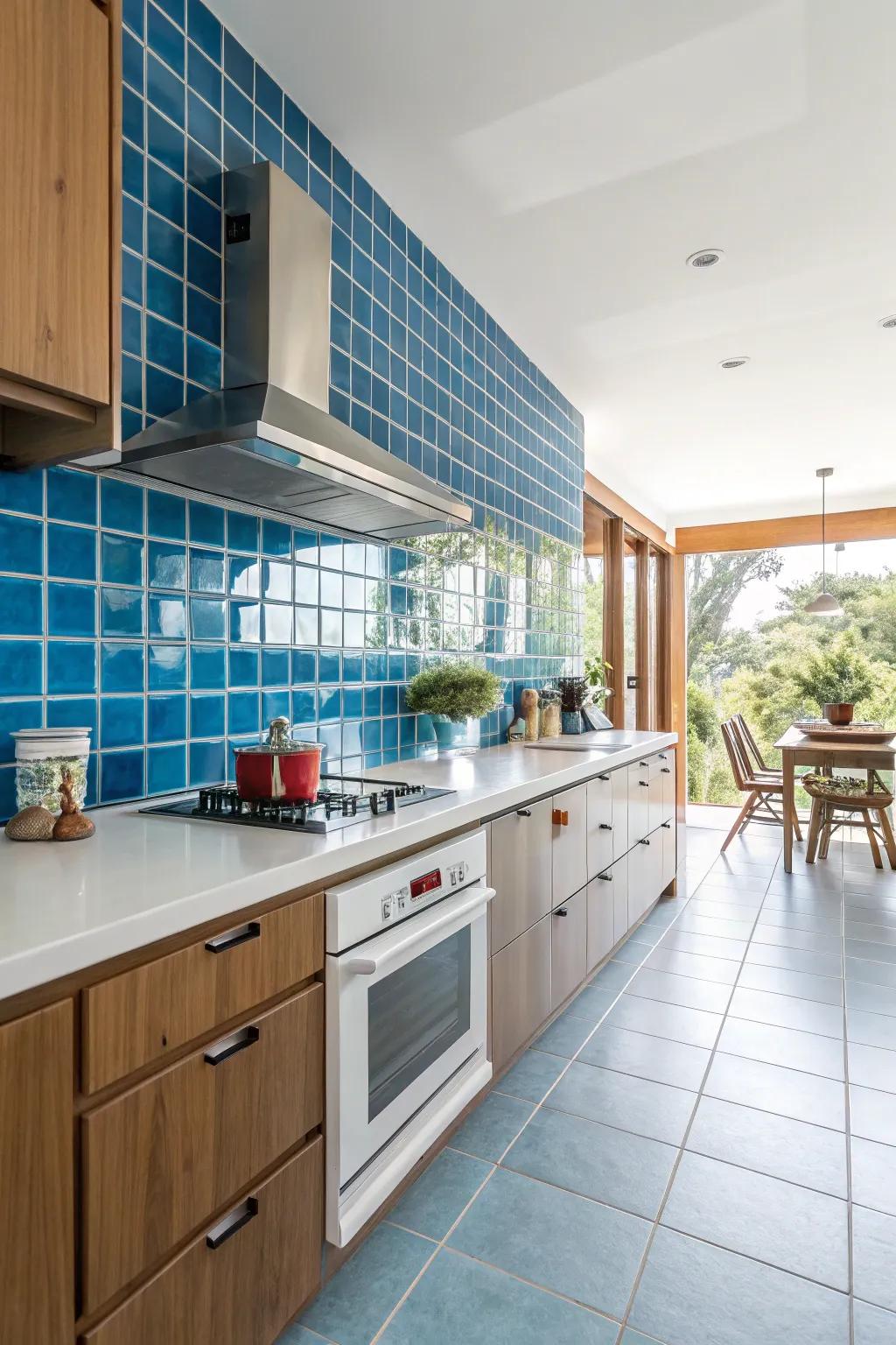 Create a statement using a striking-colored composite backsplash.