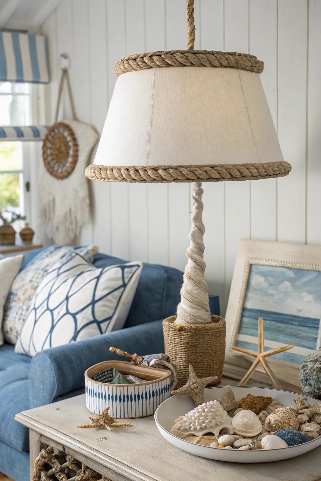 Introduce an earthy touch using organic string details on your lampshade.
