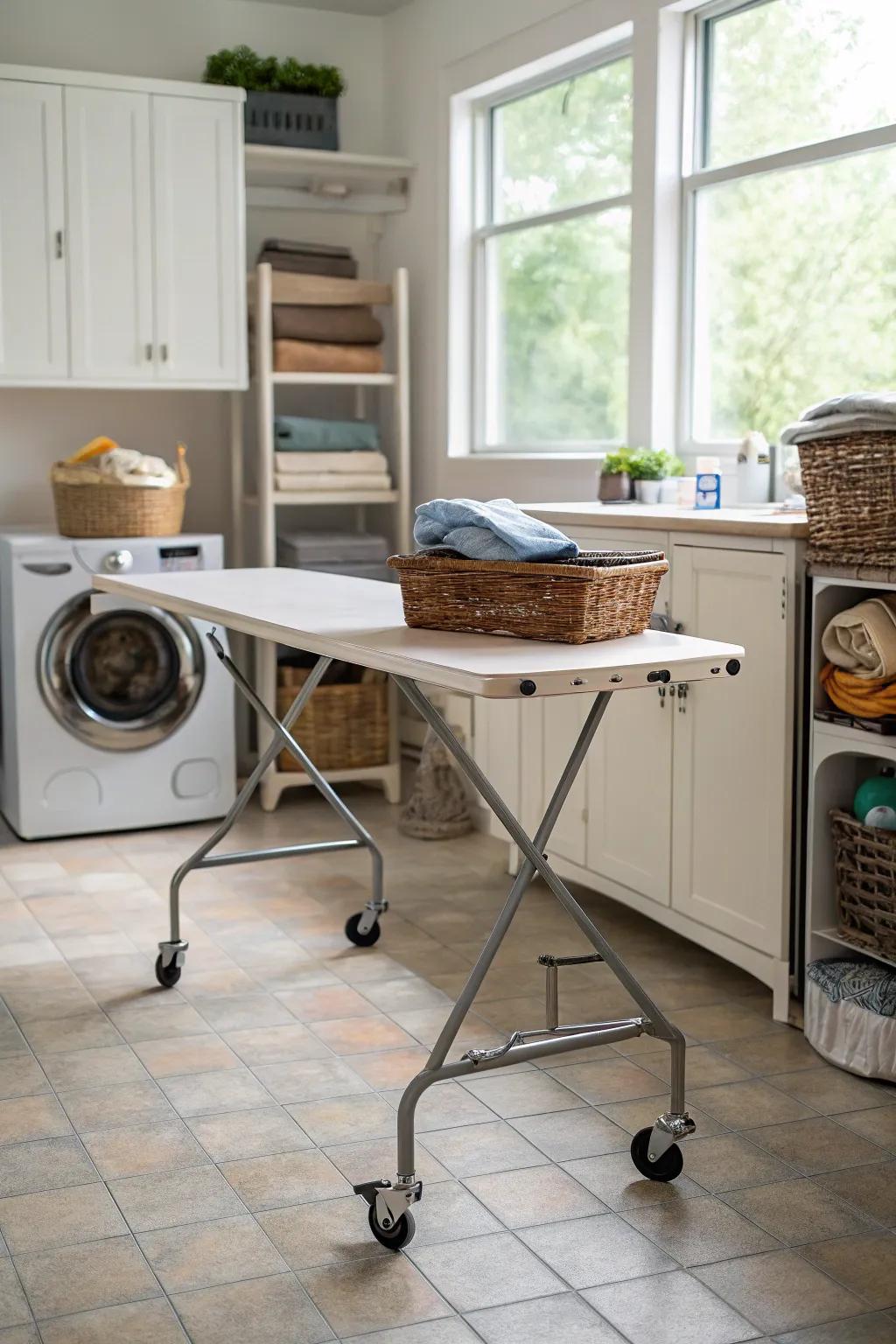 A movable table adapts your laundry routine.