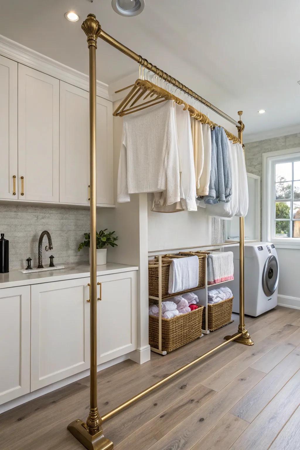 An elegant hanging bar for easy clothes drying.