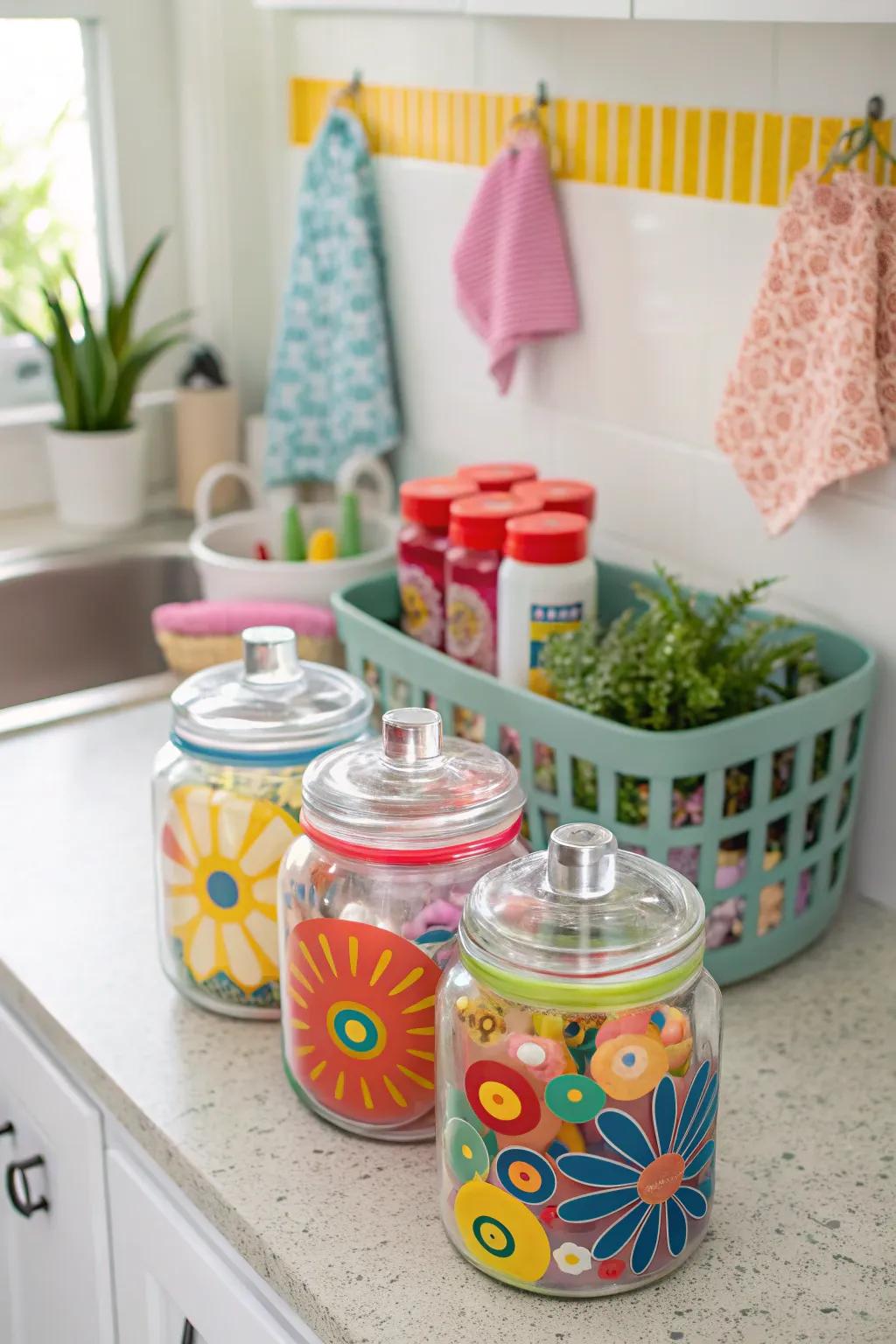 DIY colorful toppers bring a playful energy to your space.