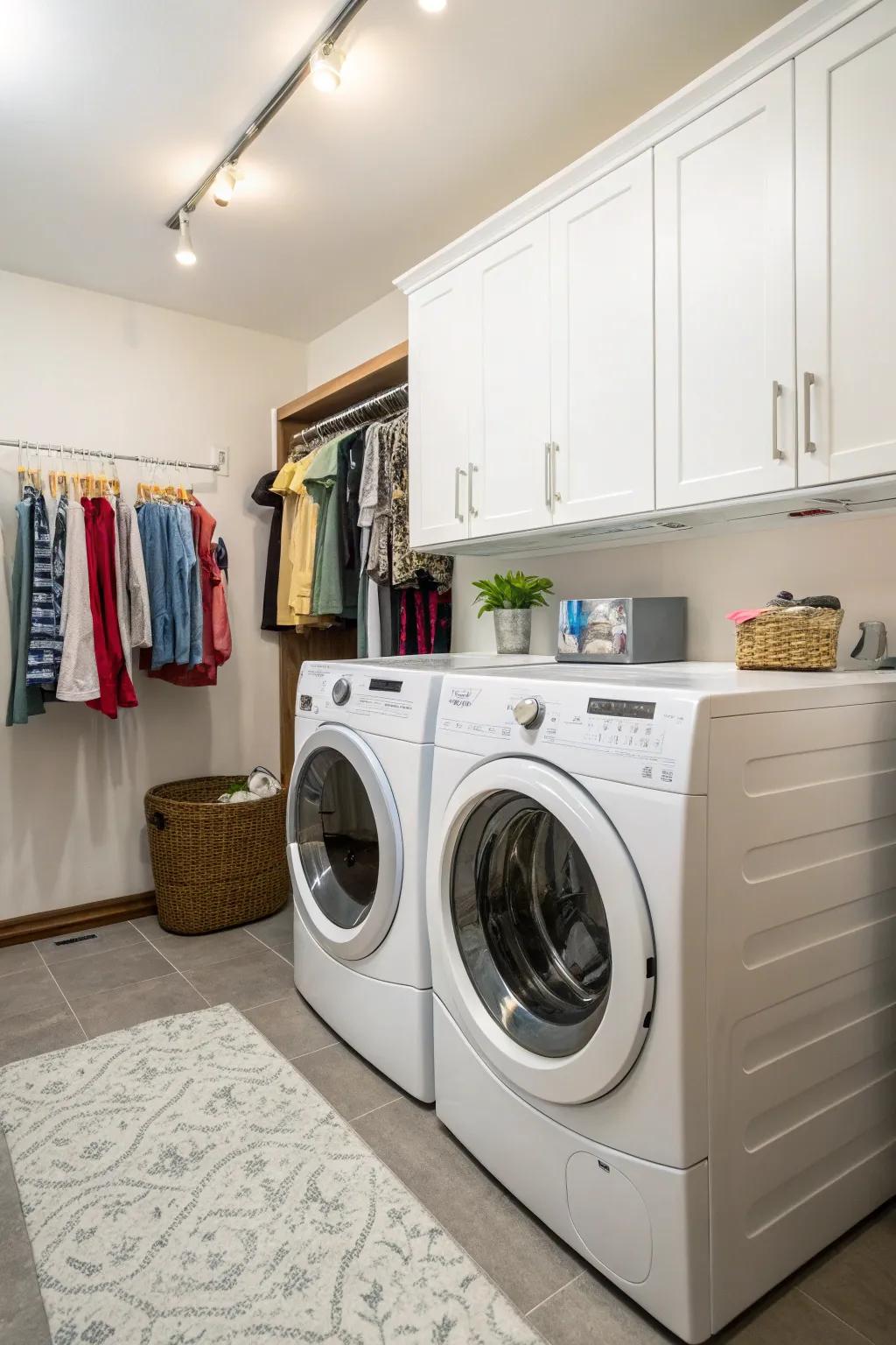 Hanging bars provide a handy drying area in your laundry room.