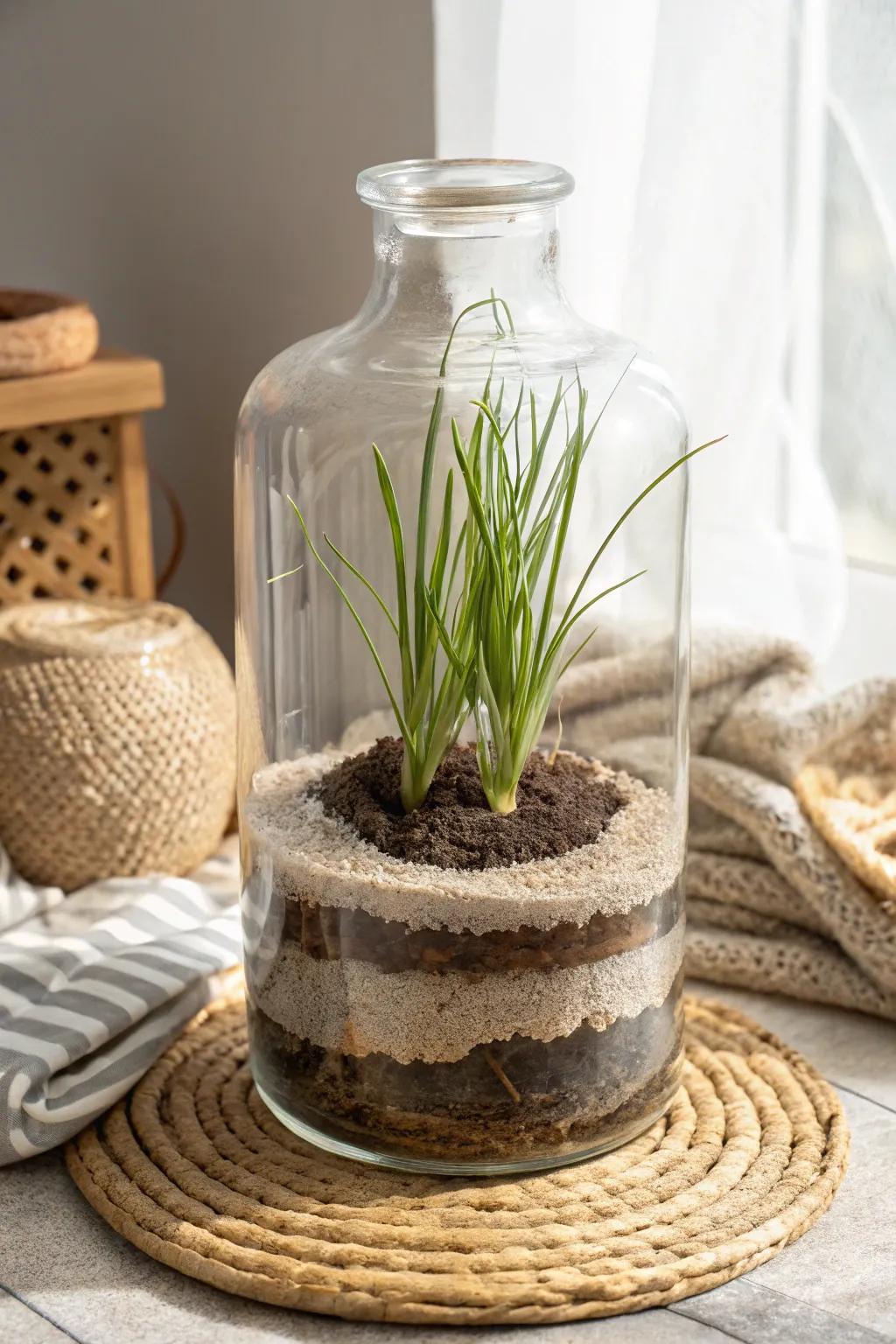 Elevate your space with the simple elegance of a Verdant Stalk planter in a crystal container. #MinimalistBeauty #BohoChic