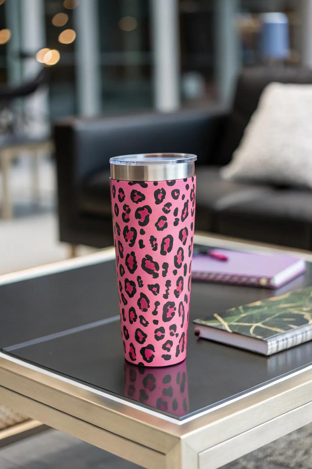 Make a statement with a vivid pink leopard print cup.