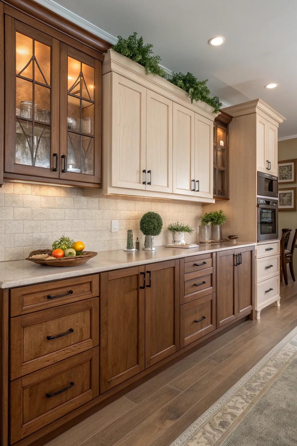 Enrich dimension and individuality with a striking dual-tone cabinet design. <strong><em>Experience the personalized style!</em></strong>&rdquo; loading=&rdquo;lazy&rdquo; class=&rdquo;pimg&rdquo;>
	</picture><figcaption>Enrich dimension and individuality with a striking dual-tone cabinet design. <strong><em>Experience the personalized style!</em></strong></figcaption></figure>
<p>Mix and match delicate tan with a richer shade for a dual-tone cabinet design that enriches dimension and individuality. This strategy permits individualized flair without overpowering the area.</p>
<h3>A few suggestions:</h3>
<ul class=