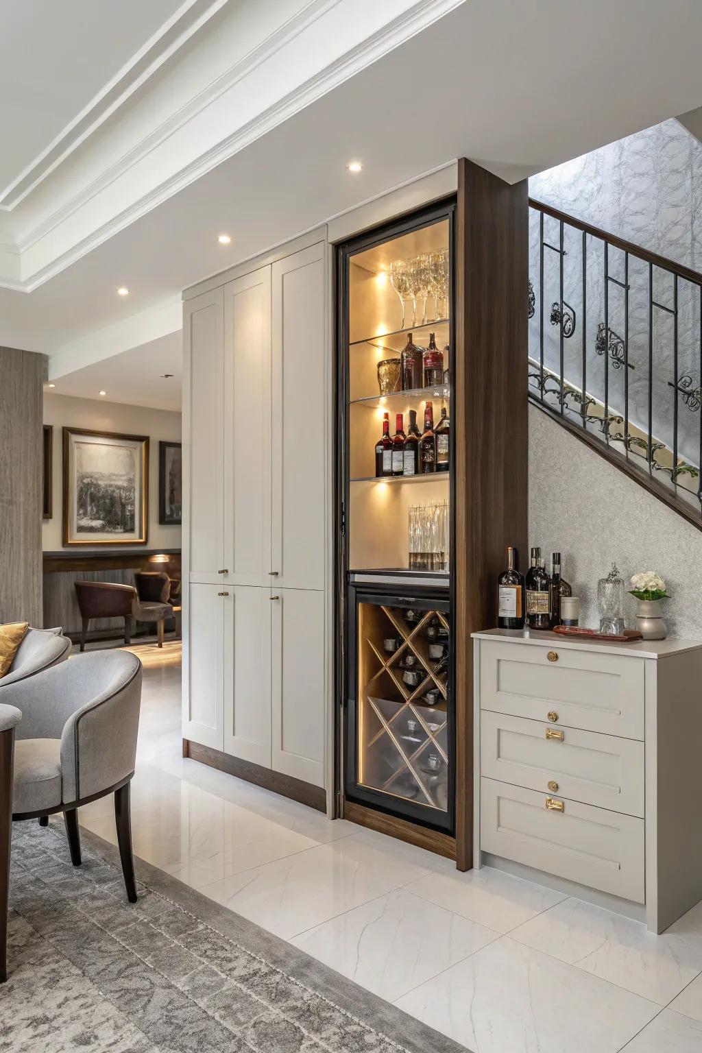 Sophisticated storage with built-in cabinetry.