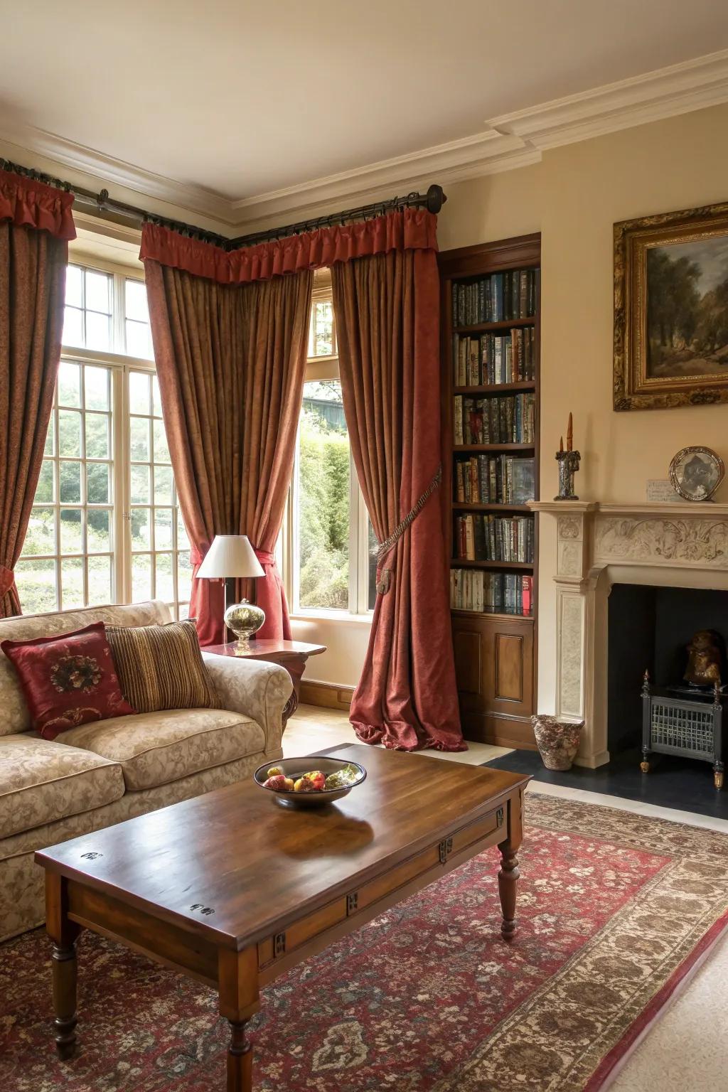 Conventional curtains engender an atmosphere that is both comforting and captivating within your living space.