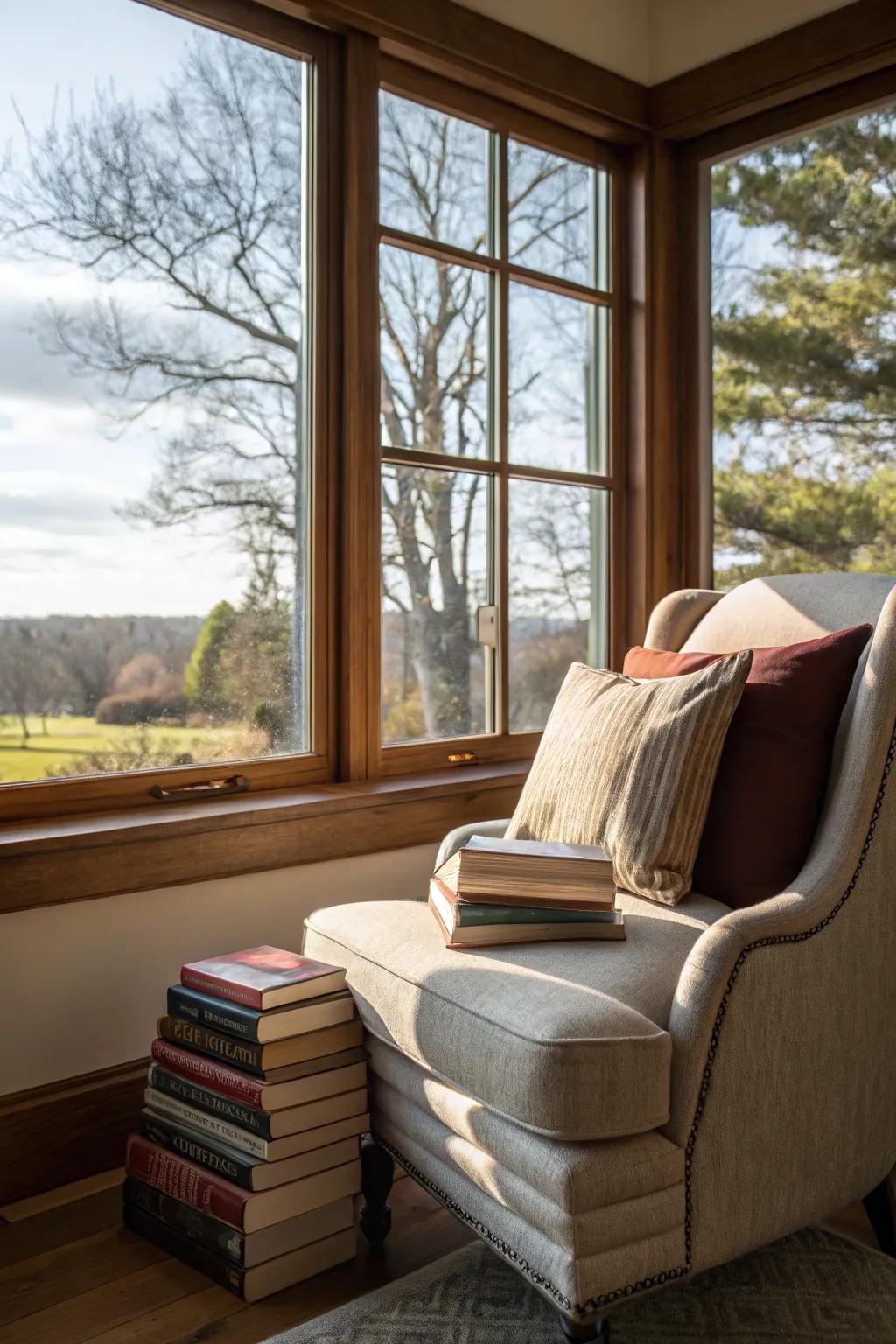Convert your picture window zone into a serene literary sanctuary.