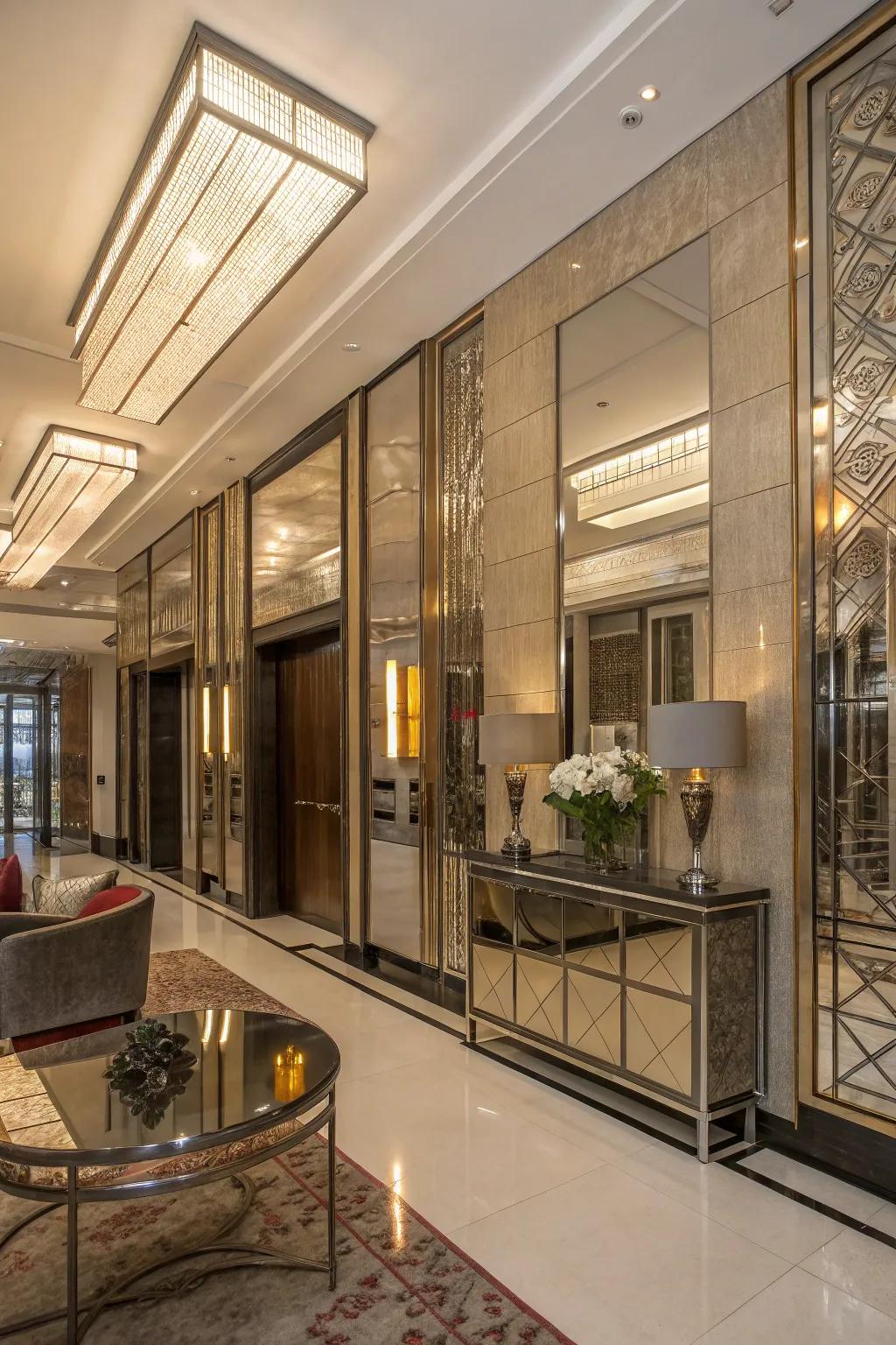 A glamorous lobby featuring reflective aspects