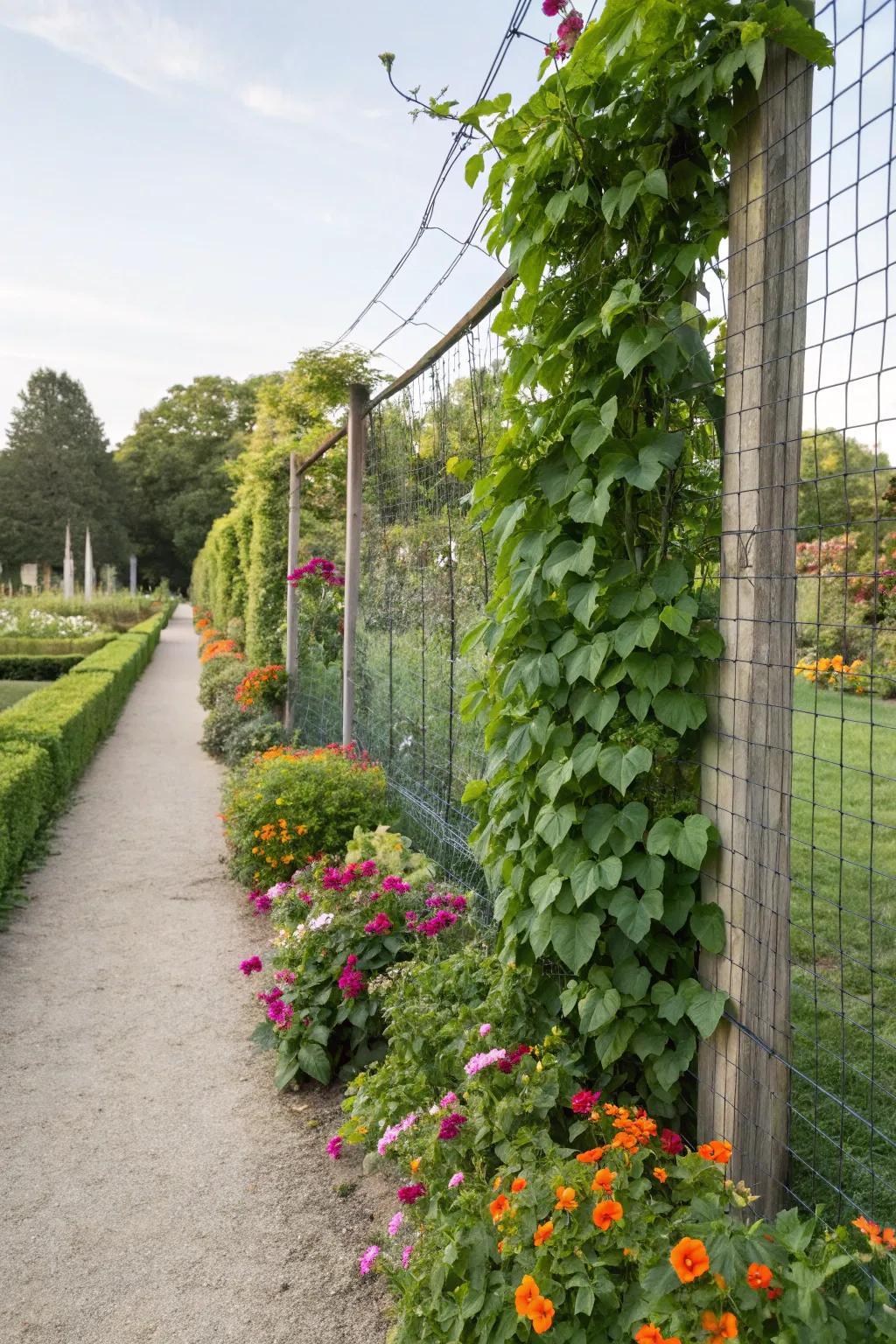 Leverage poultry netting for an affordable and verdant fencing solution.