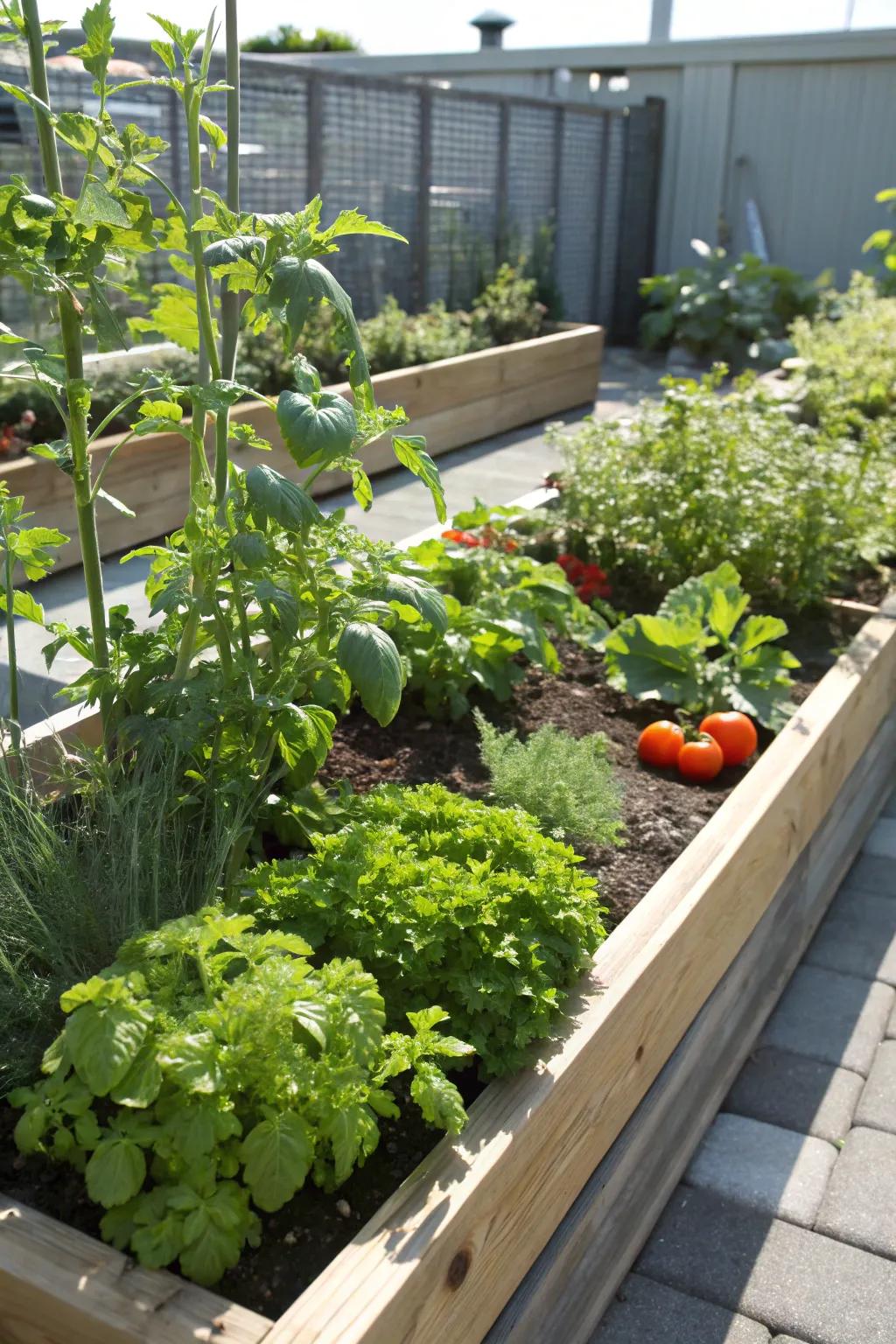 Elevated garden beds that offer ease of use and practicality.