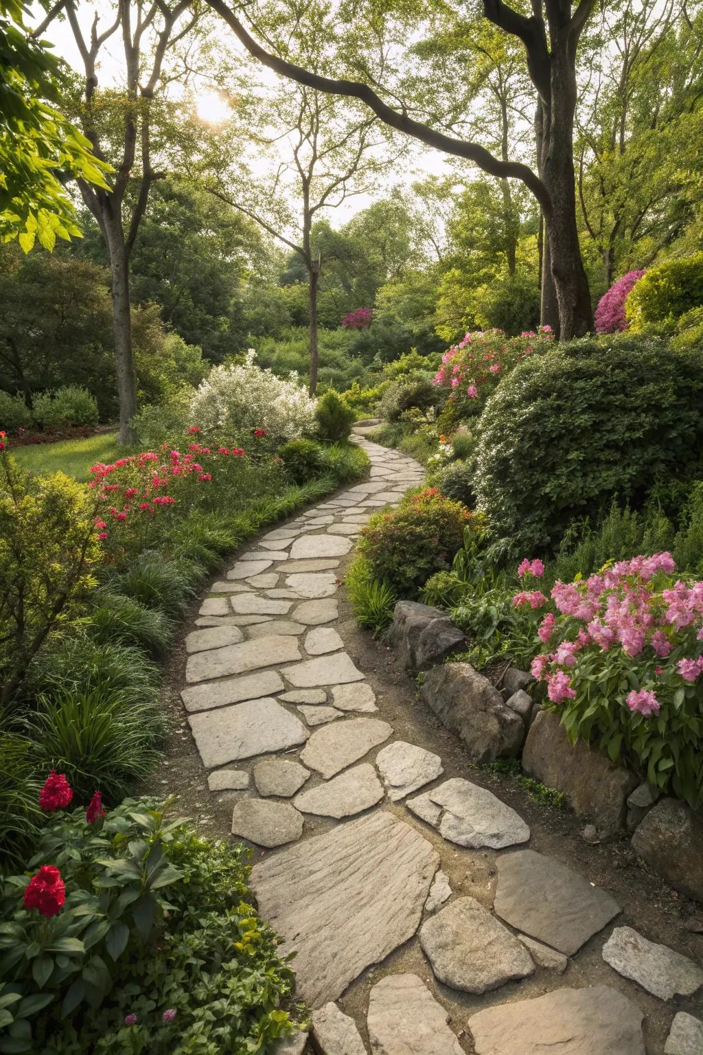 Natural stone pathways add beauty and durability.