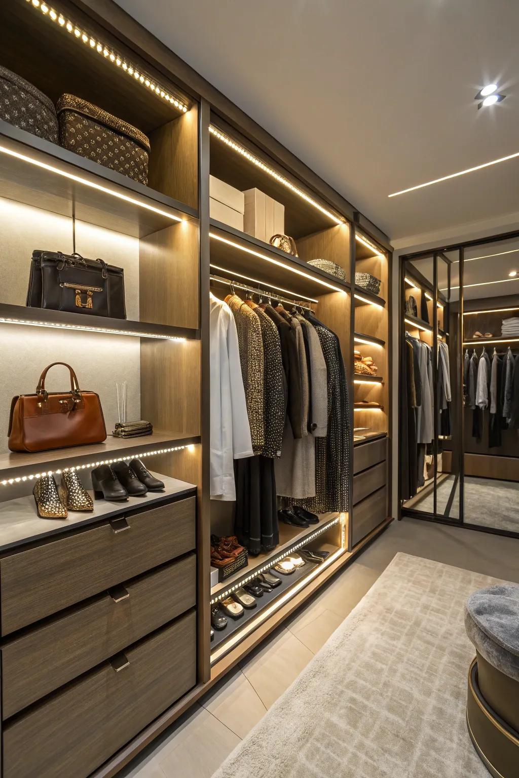 Illumination strips providing subtle lighting to enhance visibility.