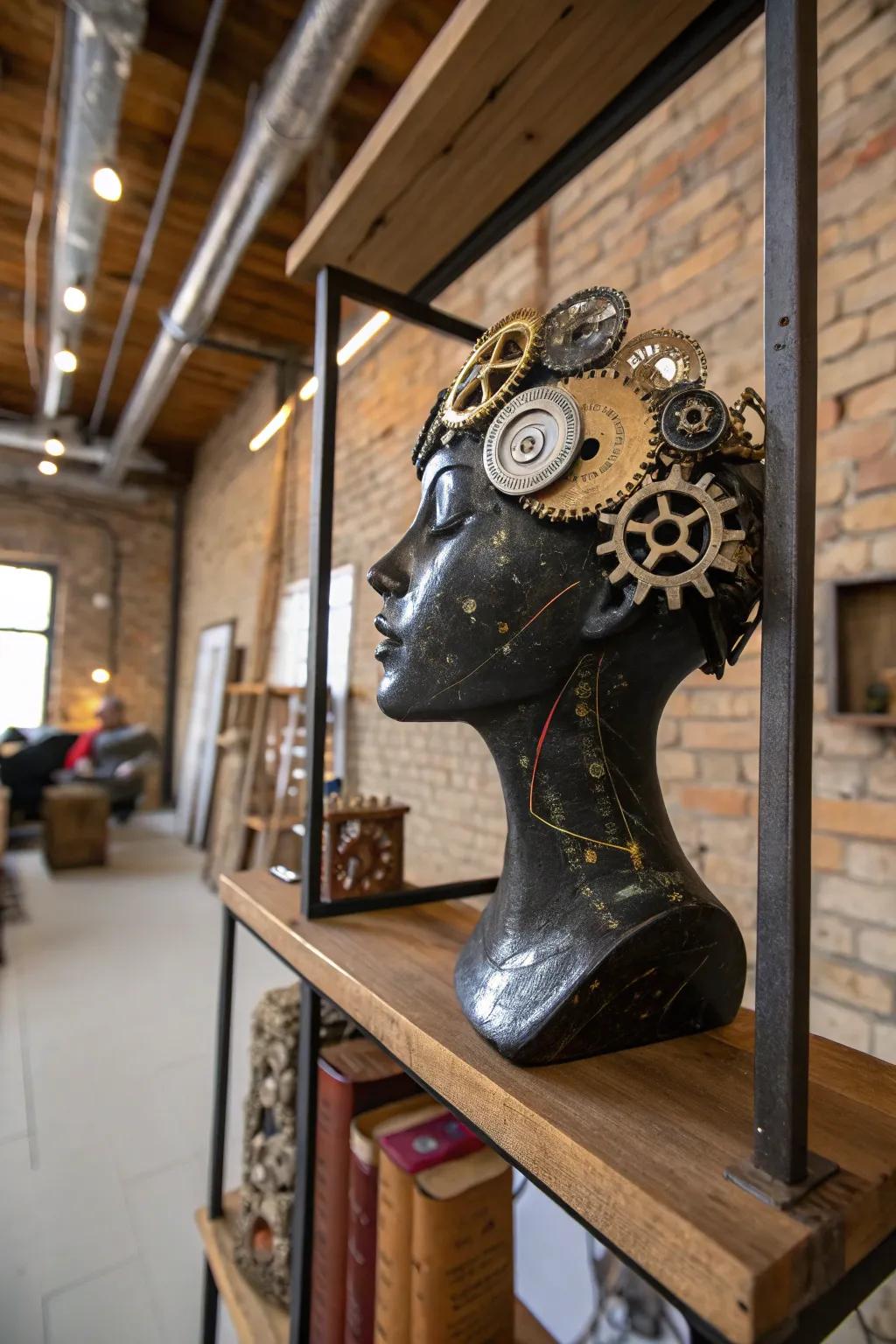 Clockwork elements infuse decor with industrial allure.