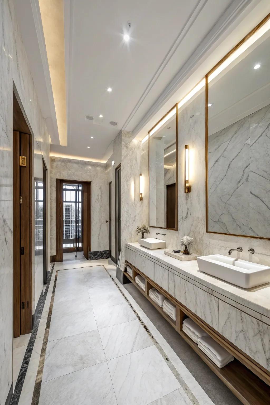 A minimalist design highlights the inherent beauty of marble.