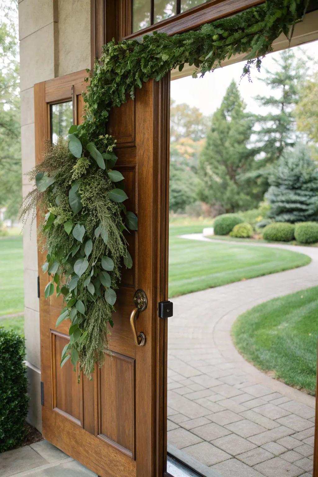 Verdant festoon introduces a rejuvenating and natural component to your doorway.