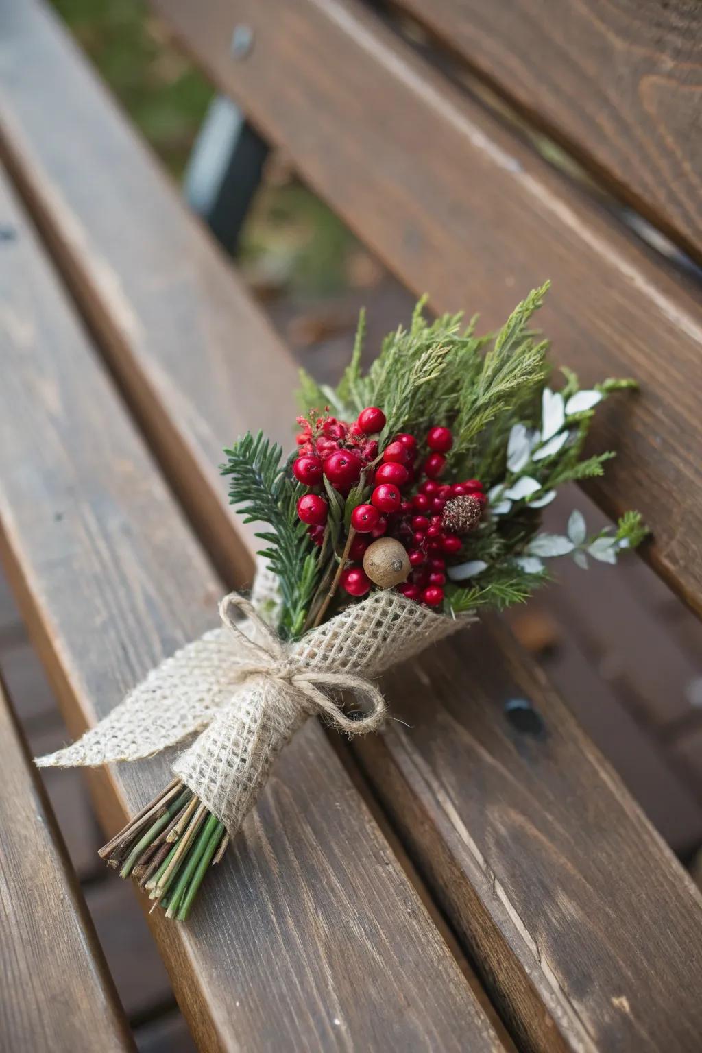 A berry and green mix boutonniere delivers natural elegance.